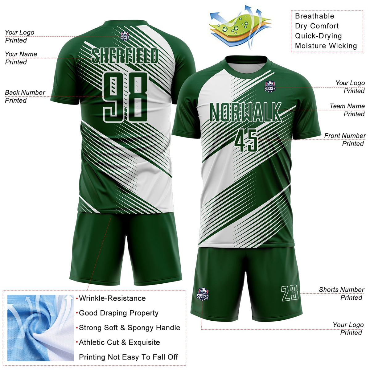 Custom Green White Line Sublimation Soccer Uniform Jersey Limited