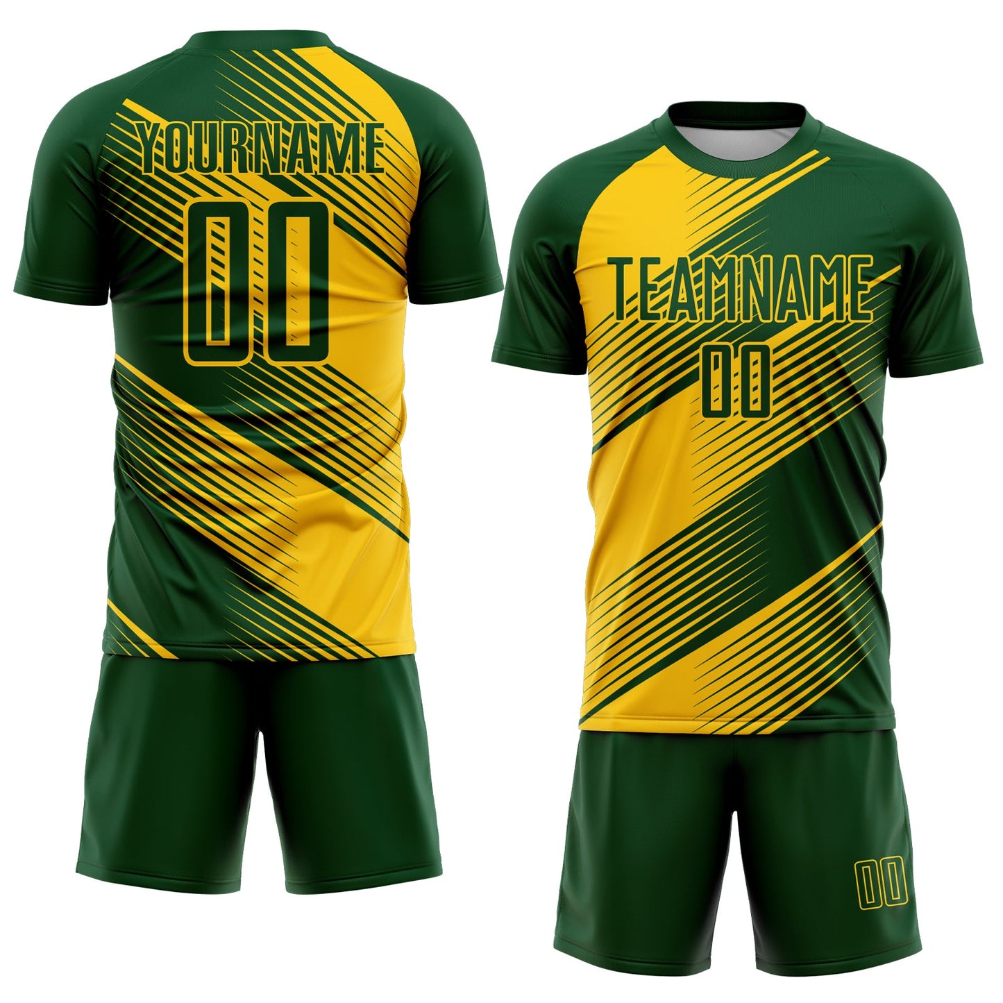 Custom Green Yellow Line Sublimation Soccer Uniform Jersey Limited