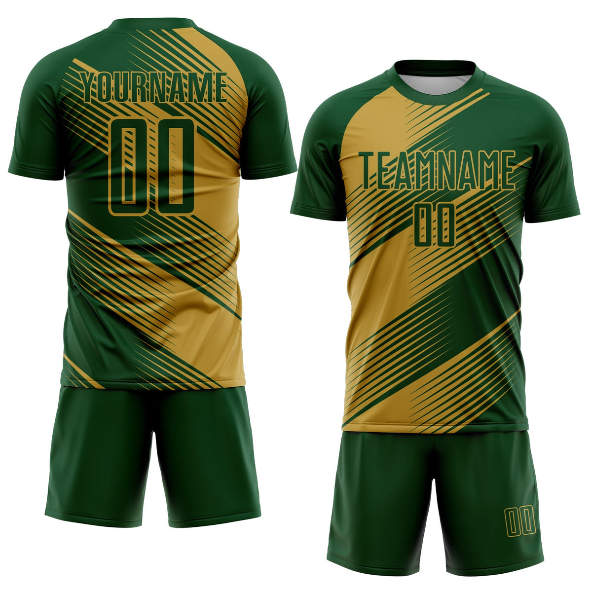 Custom Green Old Gold Line Sublimation Soccer Uniform Jersey Limited