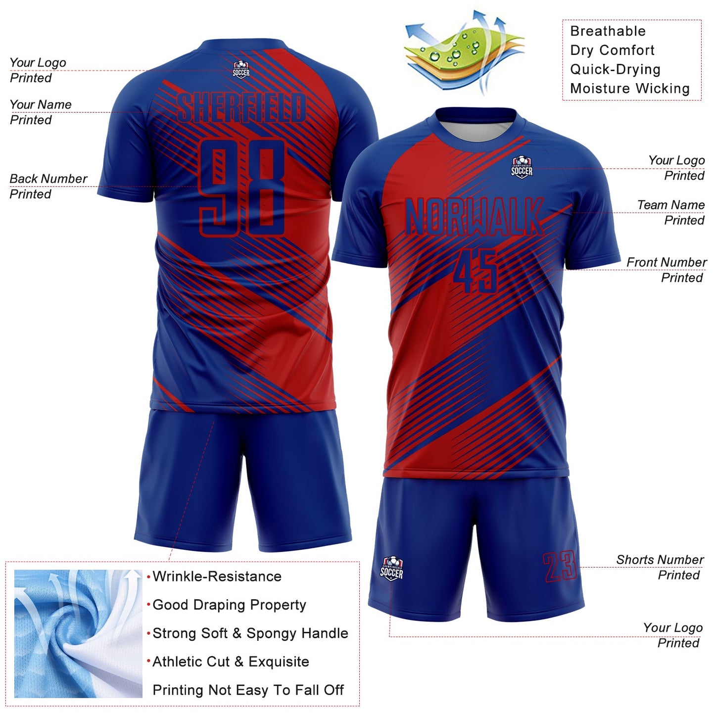 Custom Royal Red Line Sublimation Soccer Uniform Jersey Limited