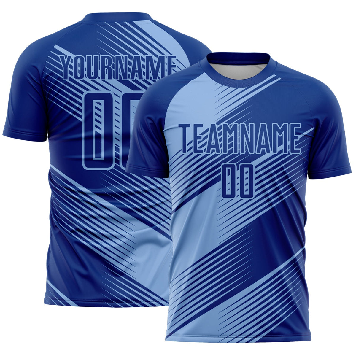 Custom Royal Light Blue Line Sublimation Soccer Uniform Jersey