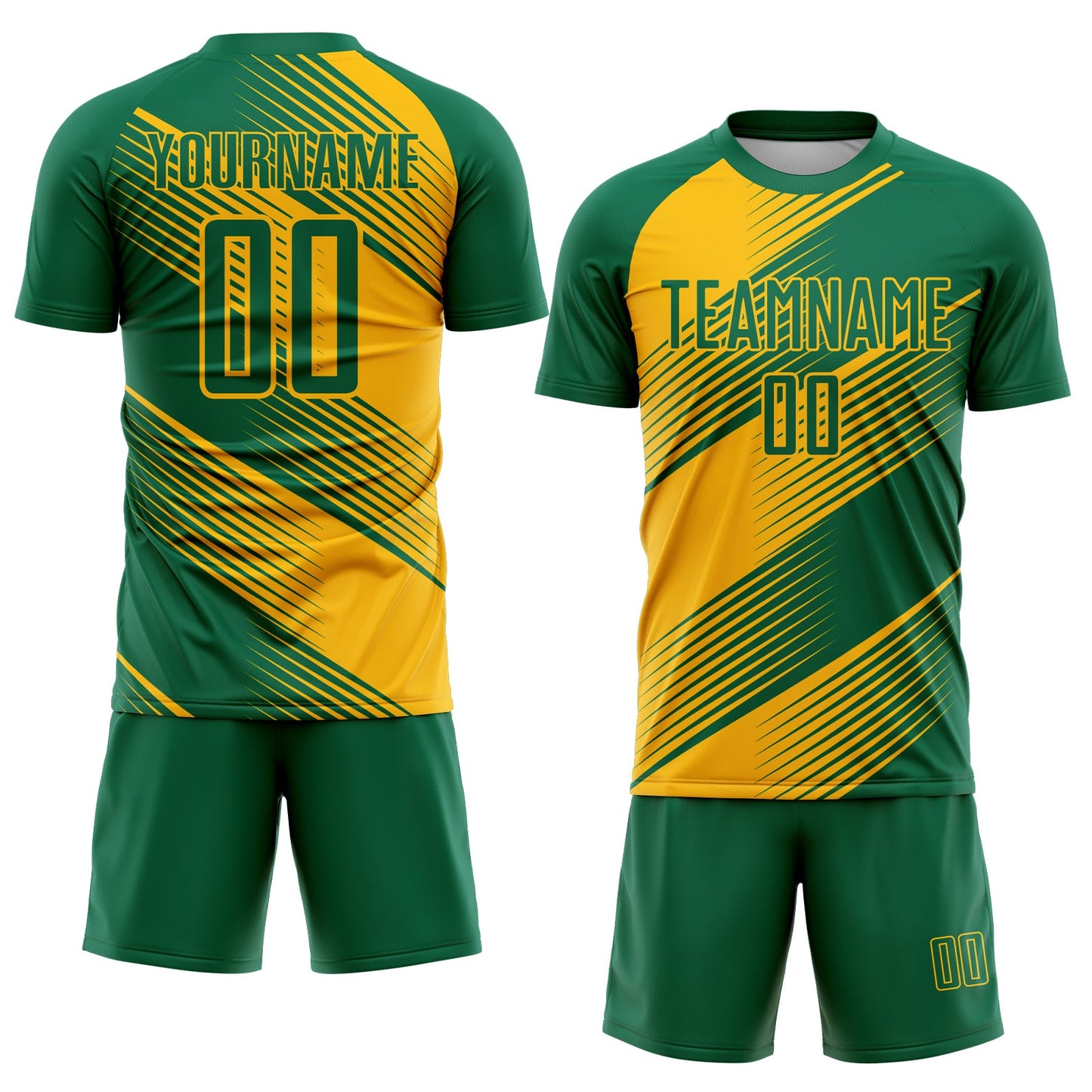 Custom Kelly Green Gold Line Sublimation Soccer Uniform Jersey Limited