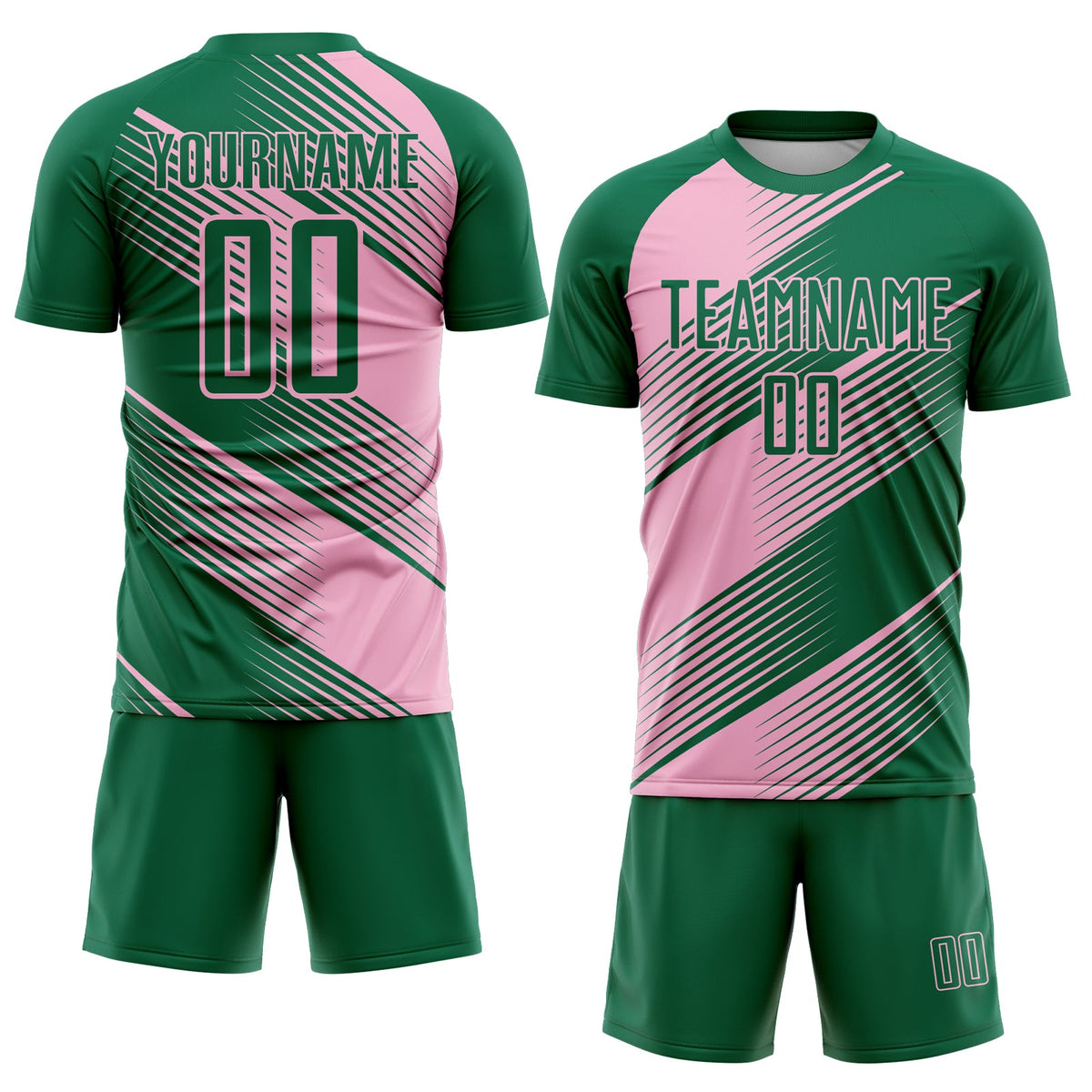 Custom Kelly Green Light Pink Line Sublimation Soccer Uniform Jersey Limited