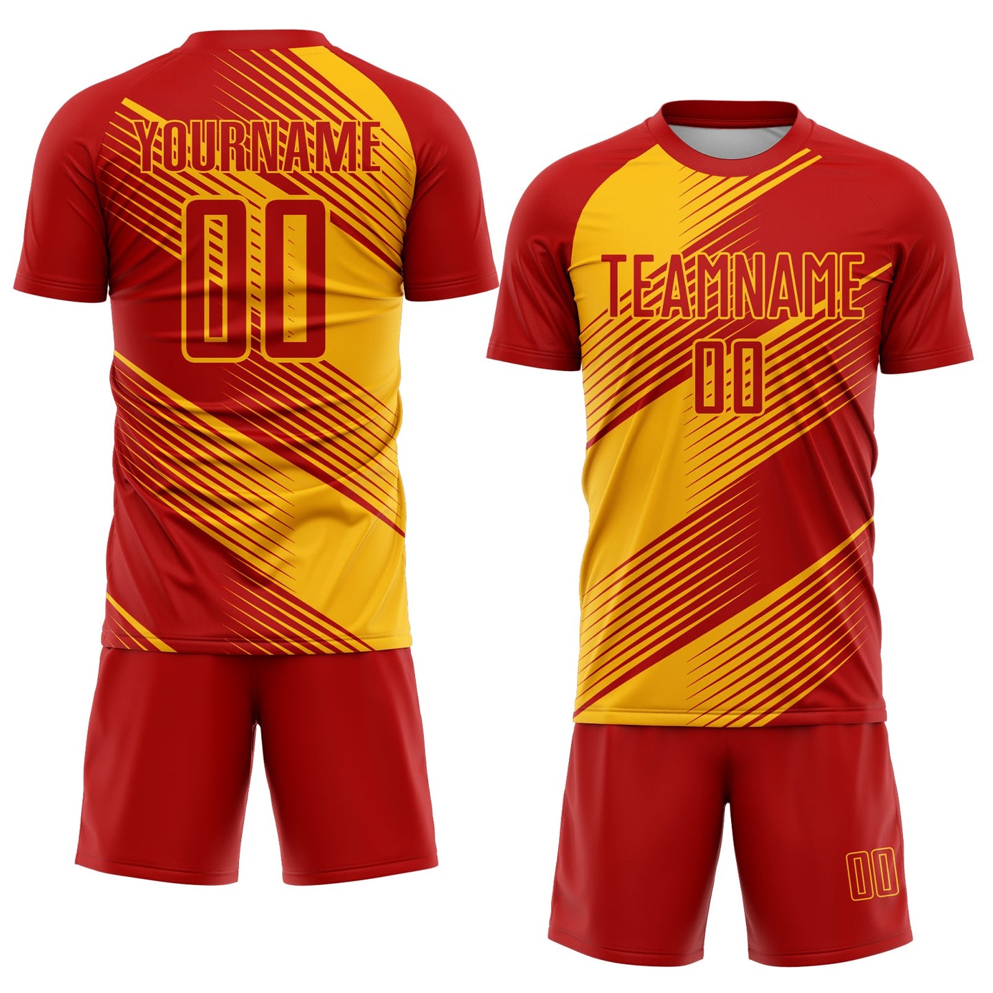 Custom Red Gold Line Sublimation Soccer Uniform Jersey Limited