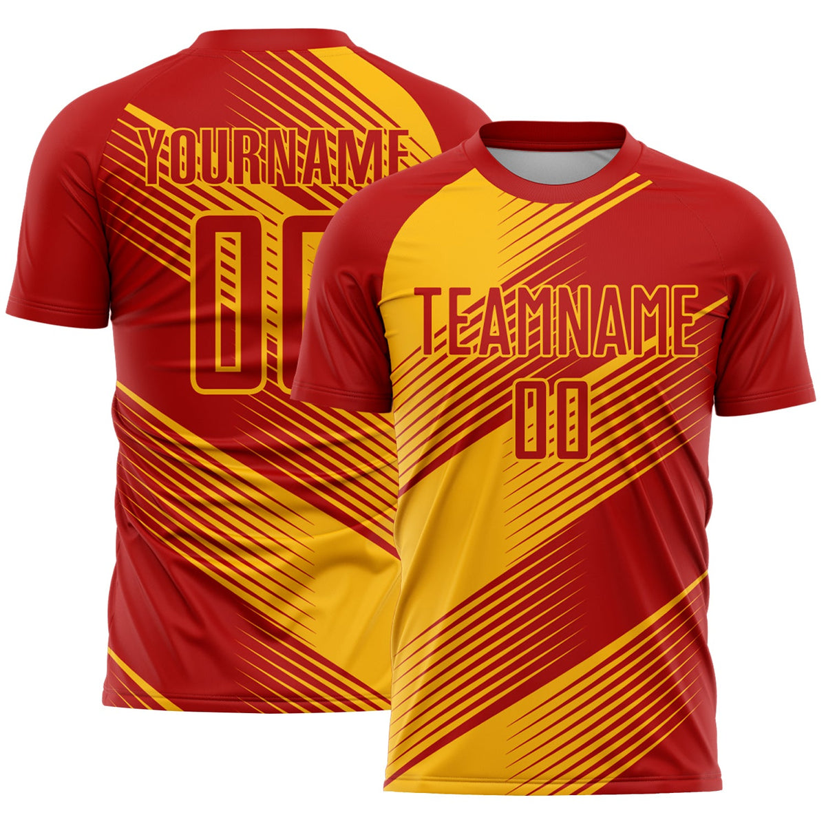 Custom Red Gold Line Sublimation Soccer Uniform Jersey