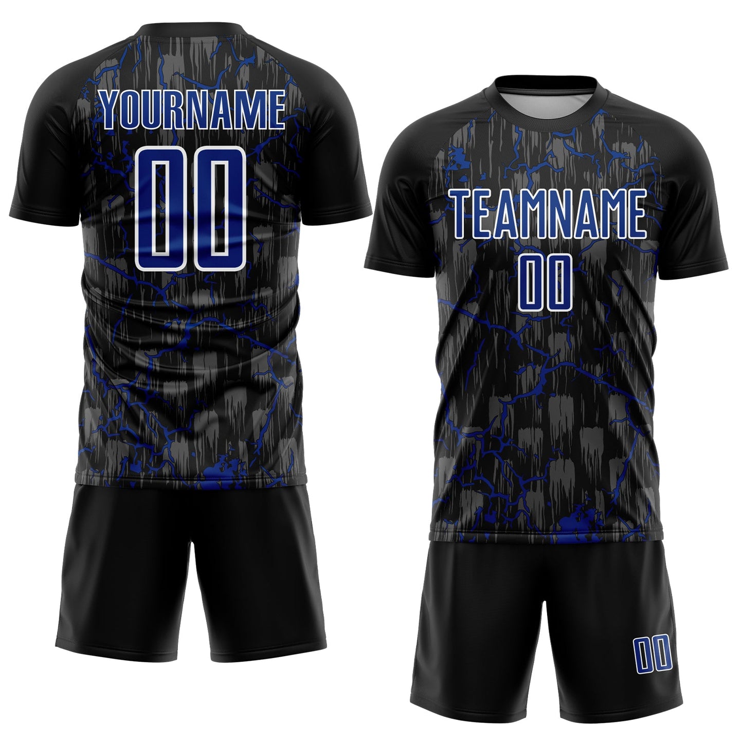 Custom Black Royal-White Lightning Sublimation Soccer Uniform Jersey Limited