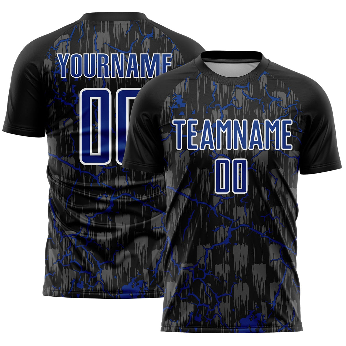 Custom Black Royal-White Lightning Sublimation Soccer Uniform Jersey