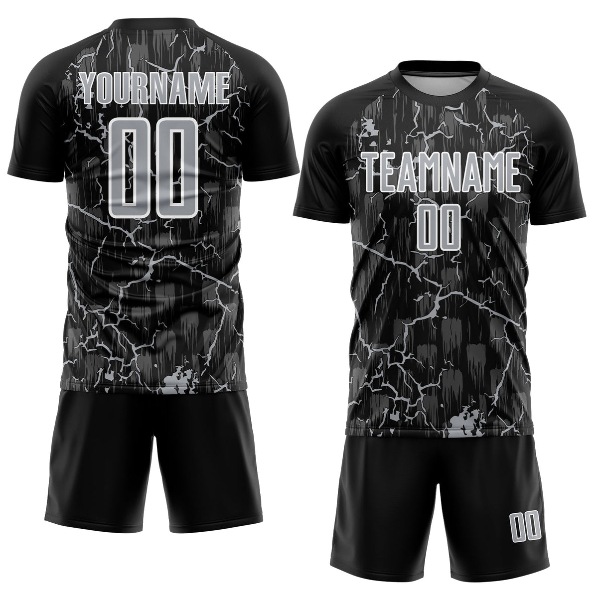 Custom Black Gray-White Lightning Sublimation Soccer Uniform Jersey Limited