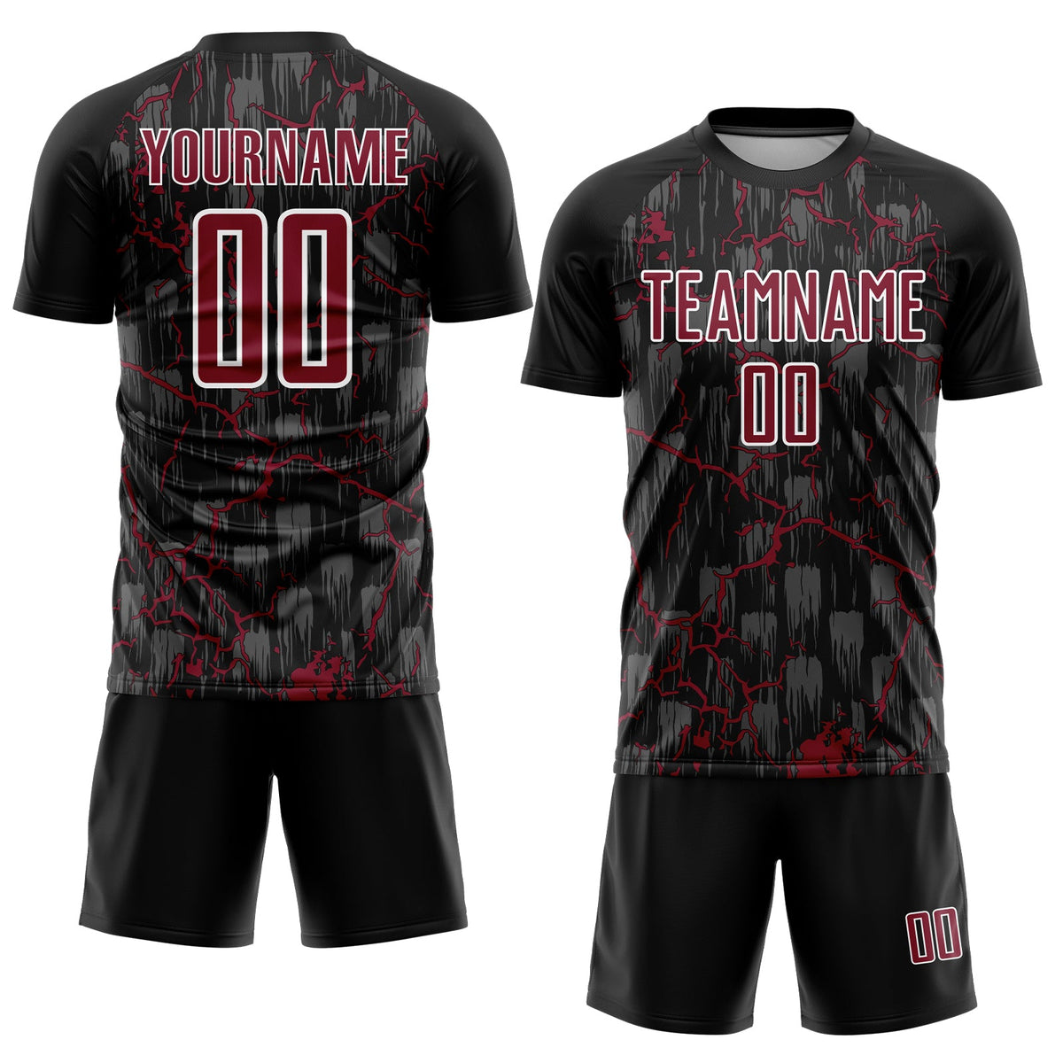 Custom Black Crimson-White Lightning Sublimation Soccer Uniform Jersey Limited