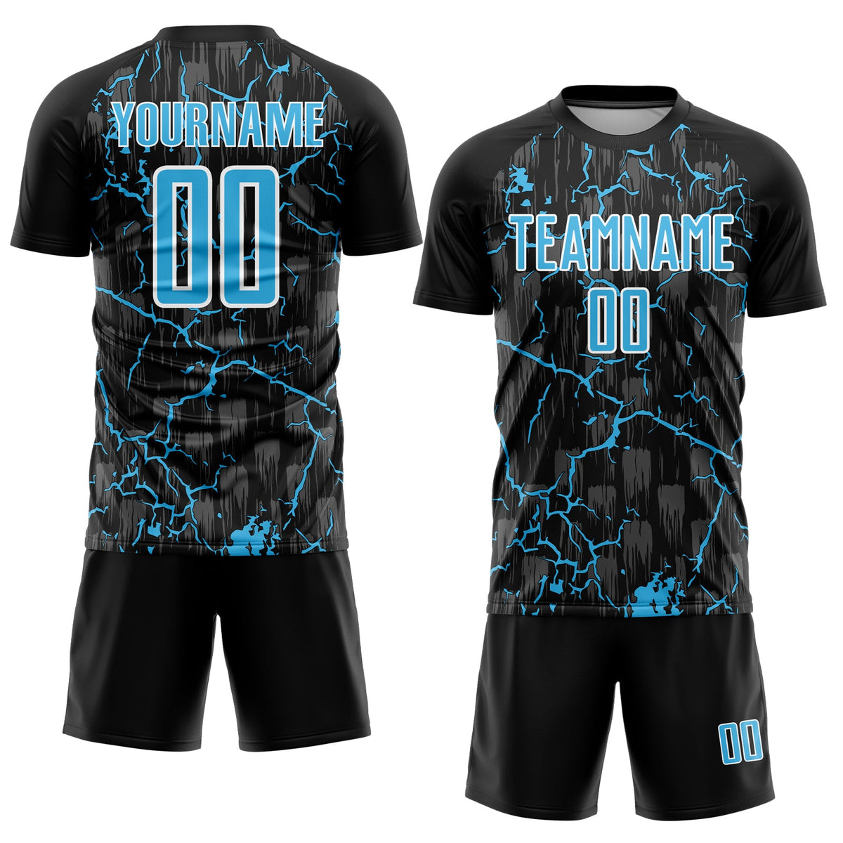 Custom Black Sky Blue-White Lightning Sublimation Soccer Uniform Jersey Limited