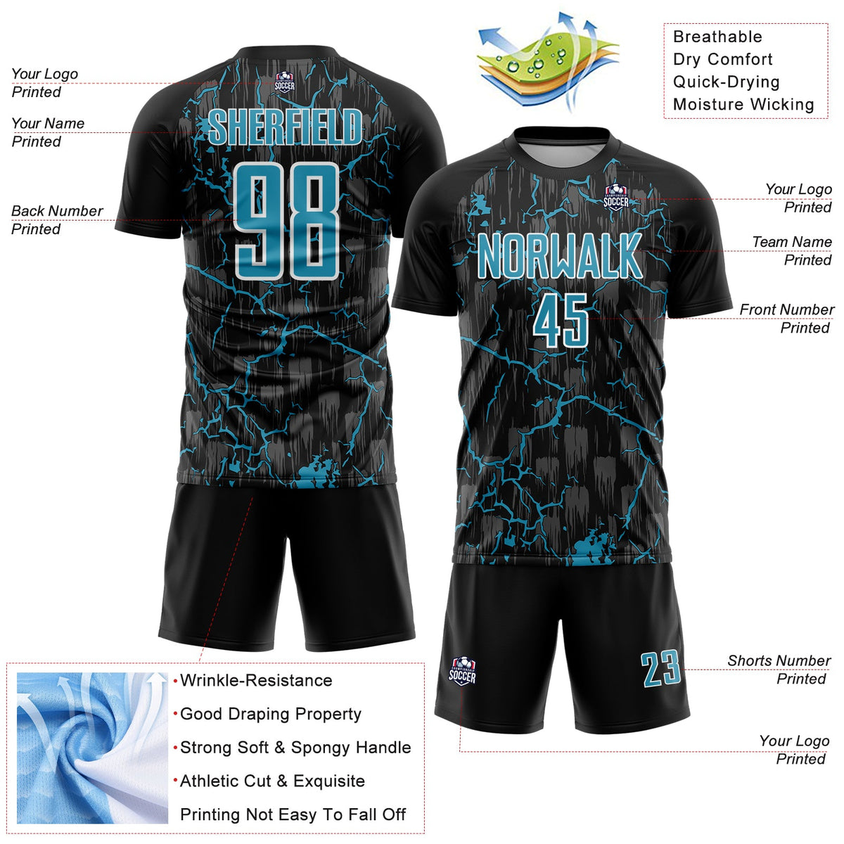Custom Black Panther Blue-White Lightning Sublimation Soccer Uniform Jersey Limited