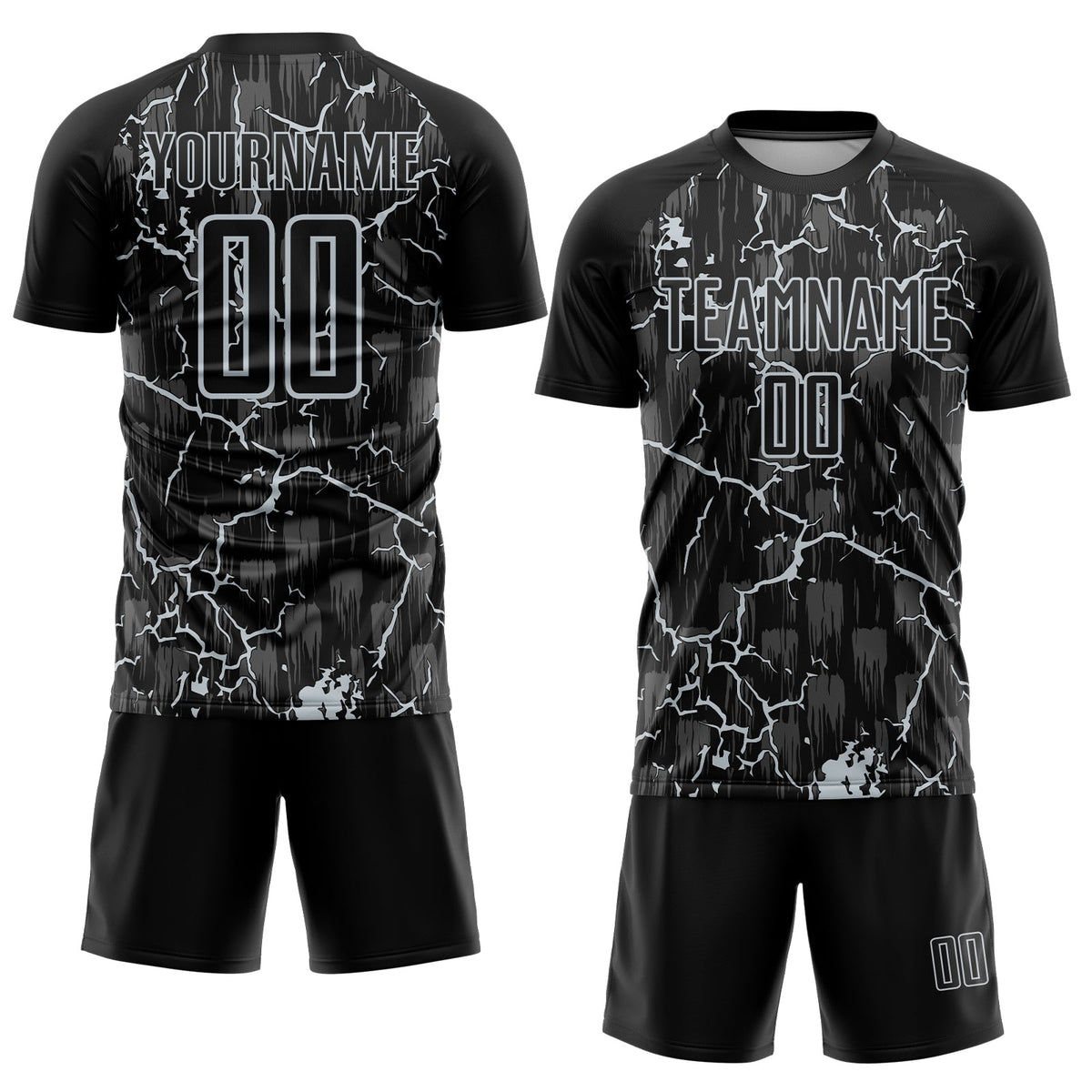 Custom Black Silver Lightning Sublimation Soccer Uniform Jersey Limited
