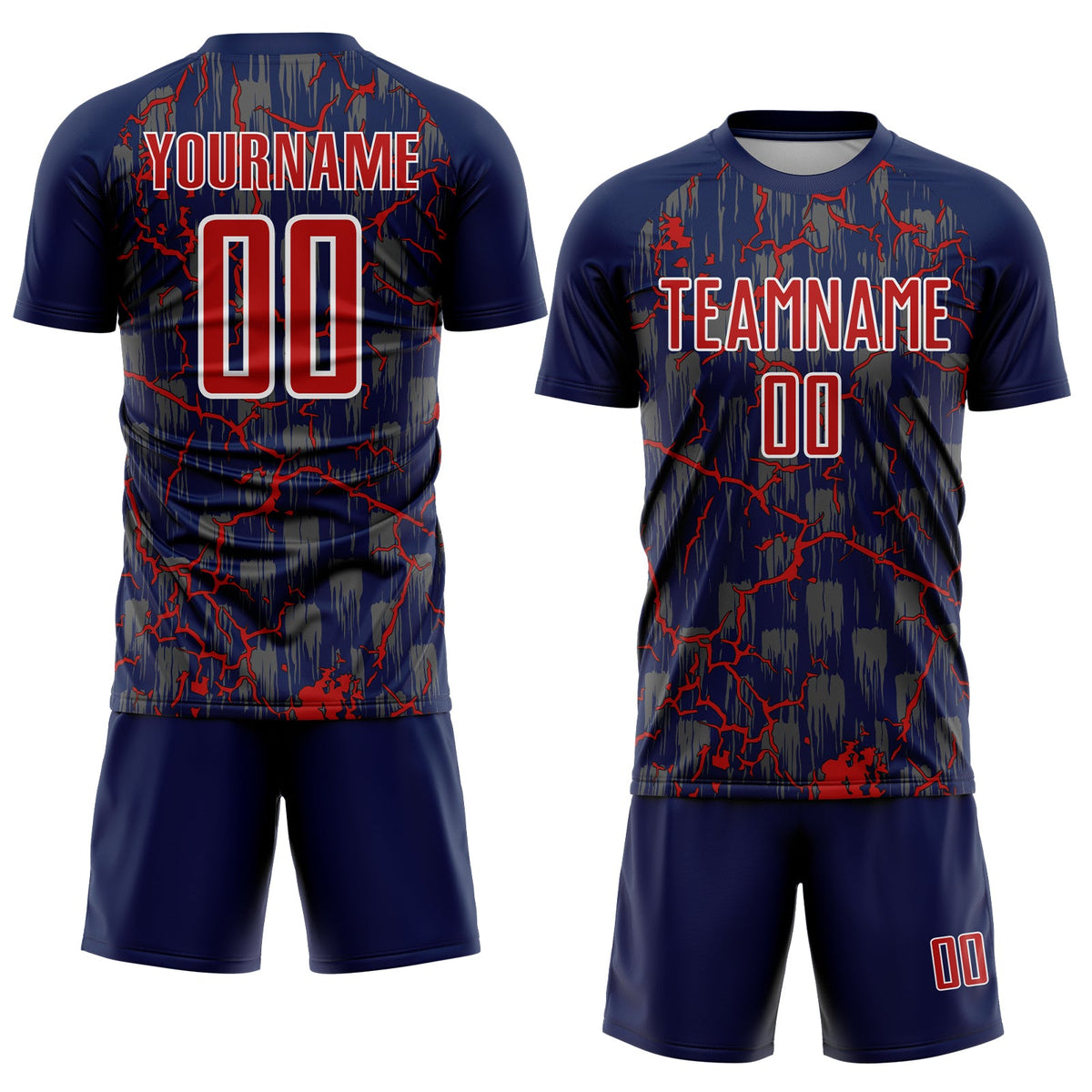 Custom Navy Red-White Lightning Sublimation Soccer Uniform Jersey Limited