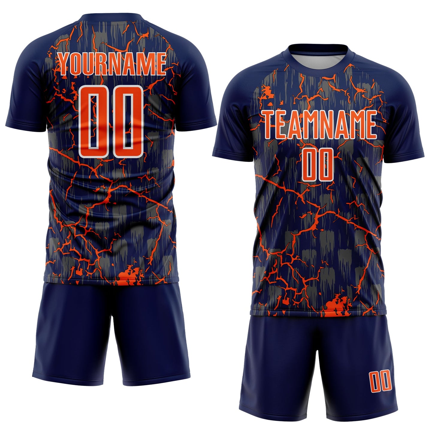 Custom Navy Orange-White Lightning Sublimation Soccer Uniform Jersey Limited