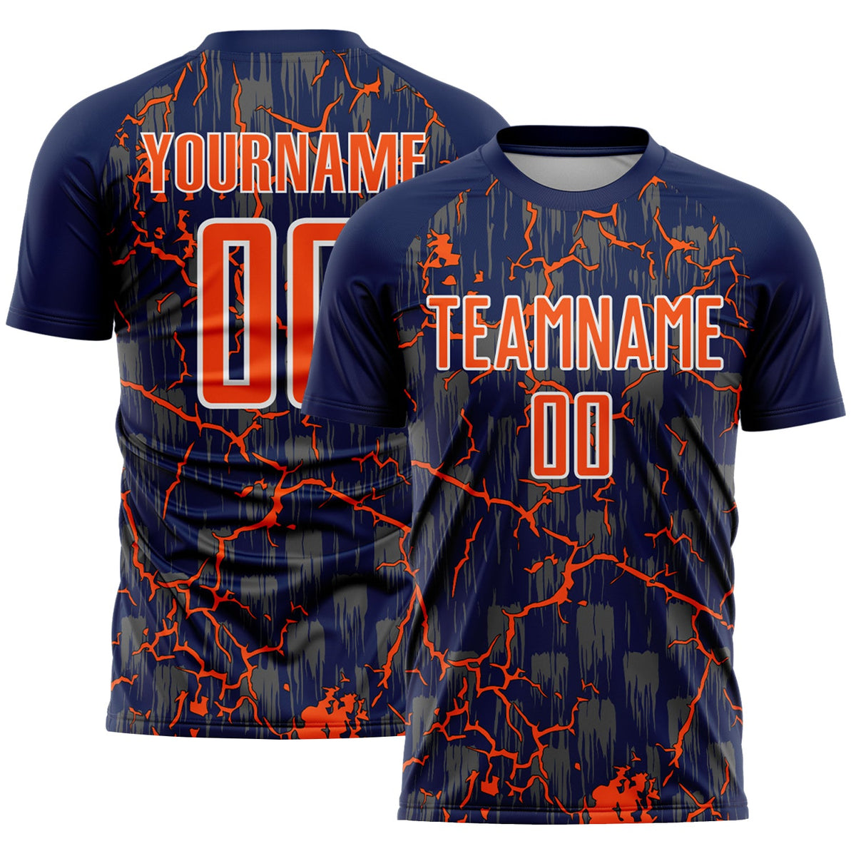 Custom Navy Orange-White Lightning Sublimation Soccer Uniform Jersey