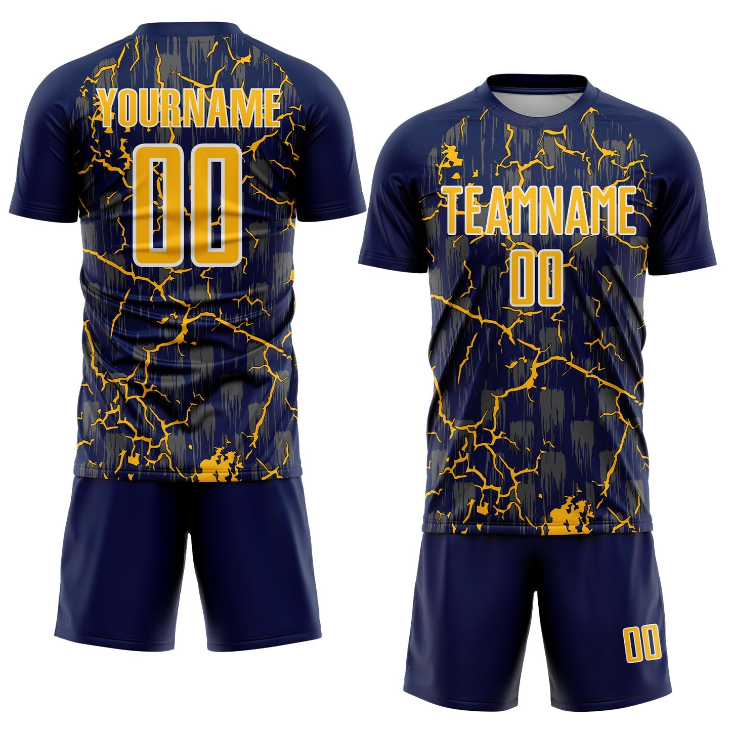 Custom Navy Gold-White Lightning Sublimation Soccer Uniform Jersey Limited