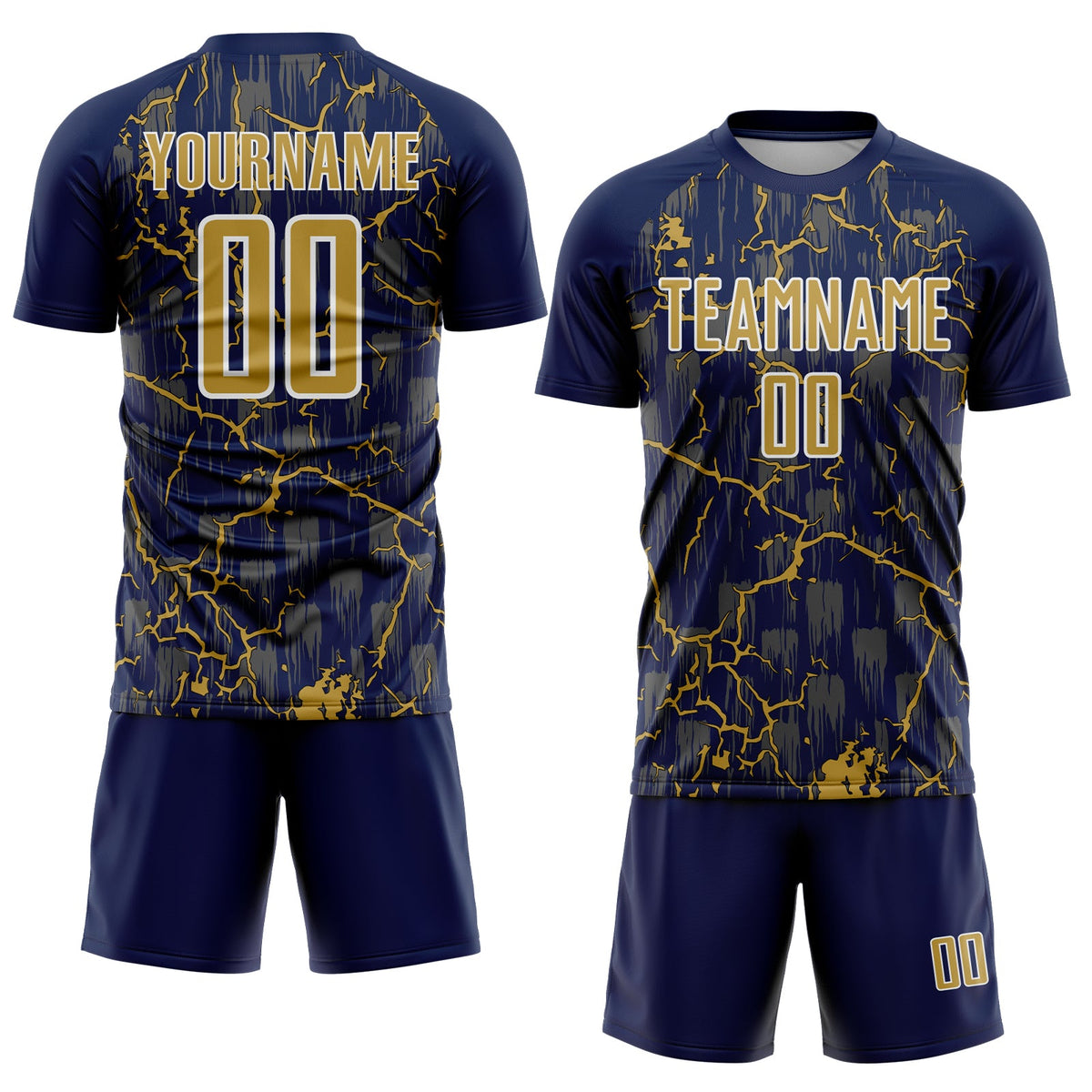 Custom Navy Old Gold-White Lightning Sublimation Soccer Uniform Jersey Limited