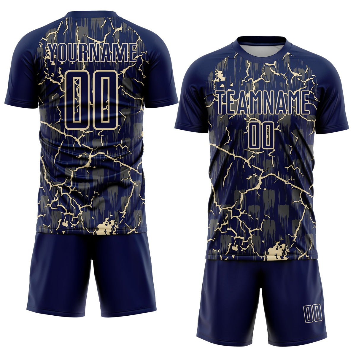 Custom Navy Cream Lightning Sublimation Soccer Uniform Jersey Limited