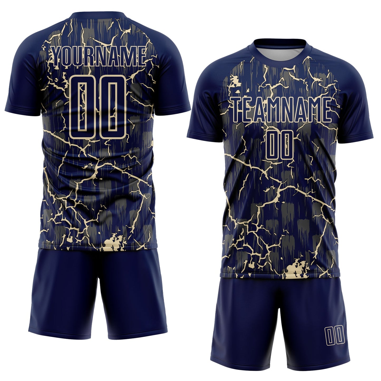 Custom Navy Cream Lightning Sublimation Soccer Uniform Jersey Limited