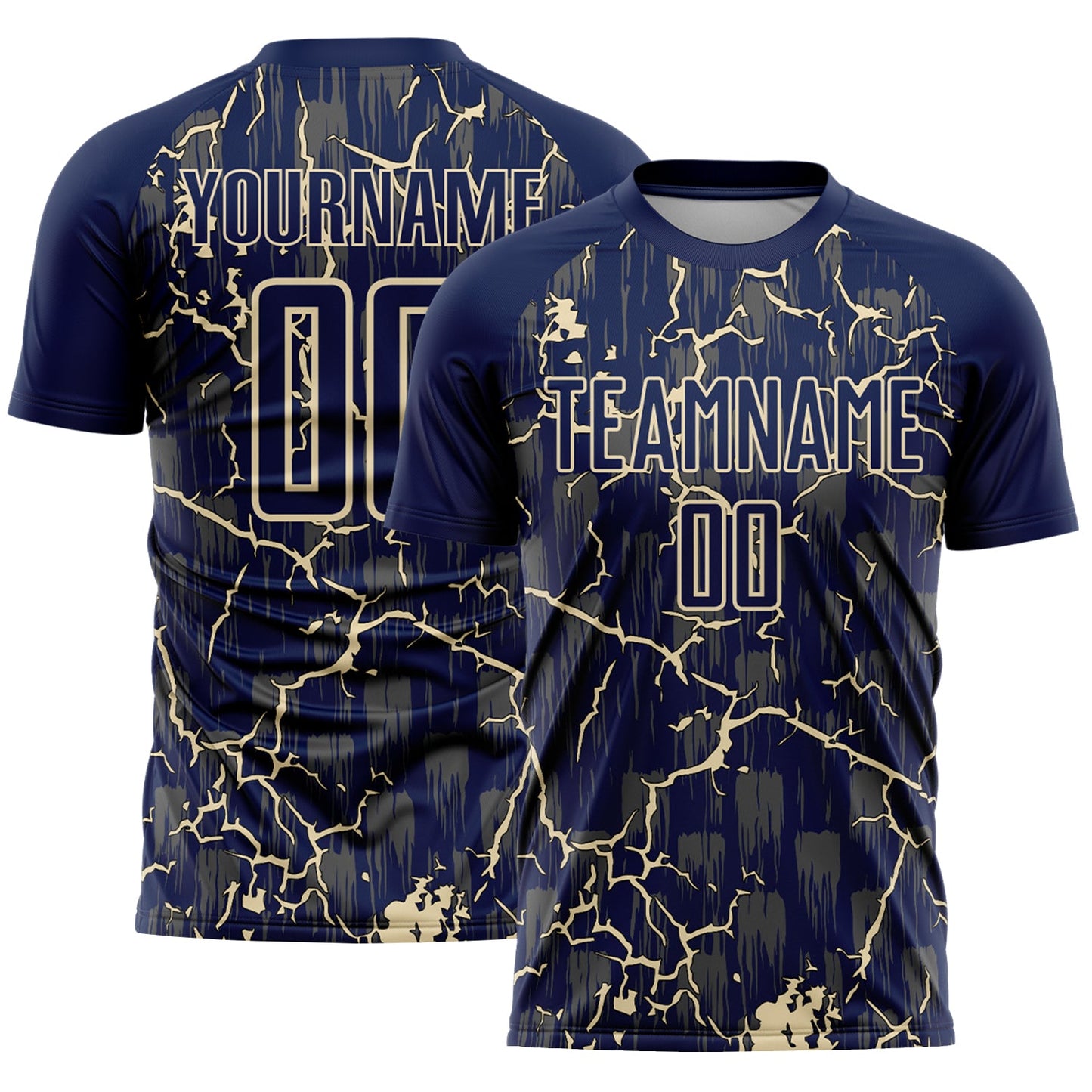 Custom Navy Cream Lightning Sublimation Soccer Uniform Jersey