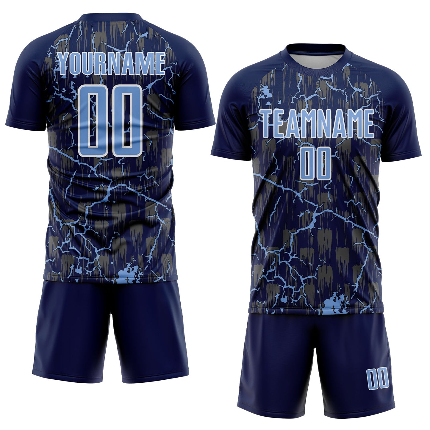 Custom Navy Light Blue-White Lightning Sublimation Soccer Uniform Jersey Limited