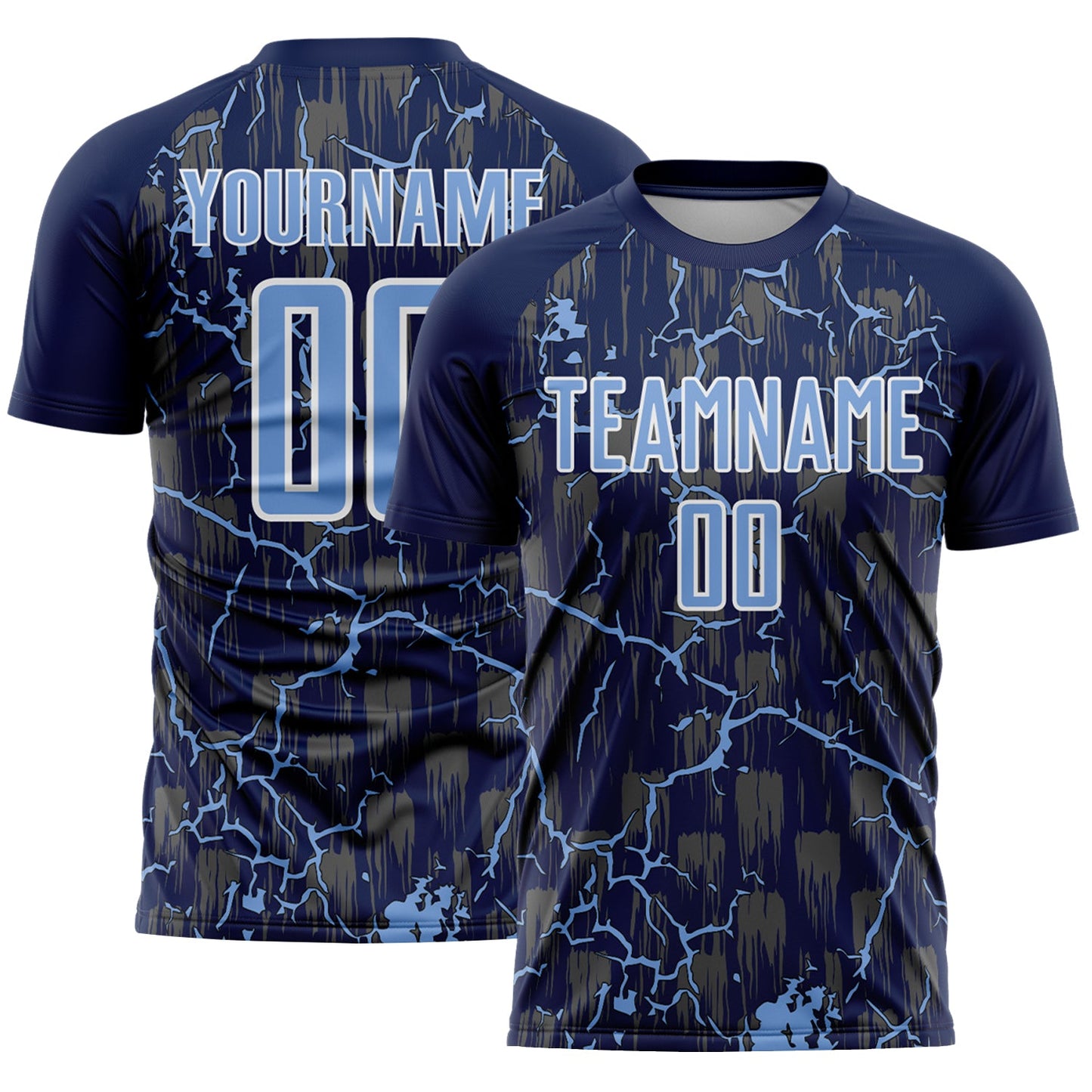Custom Navy Light Blue-White Lightning Sublimation Soccer Uniform Jersey