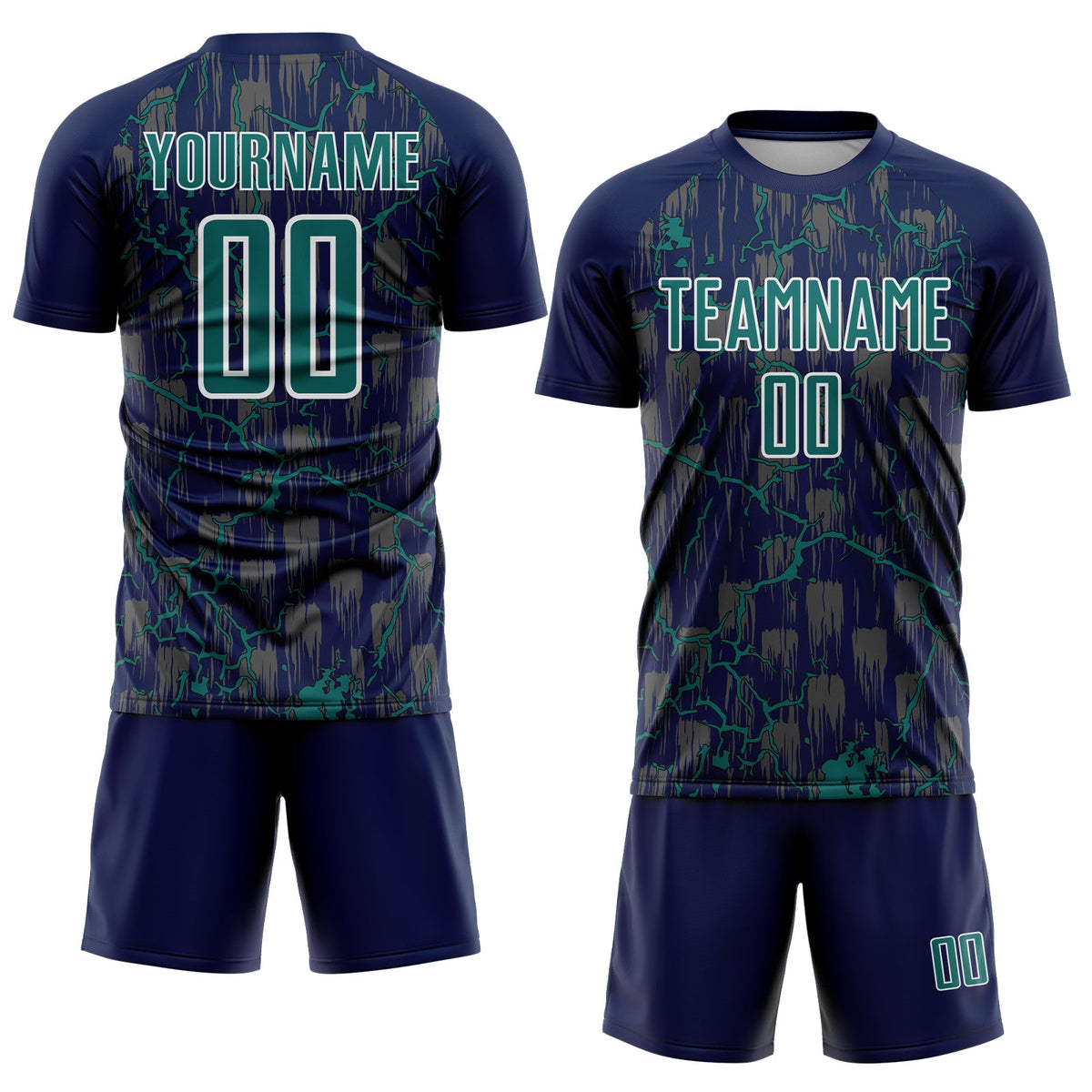 Custom Navy Teal-White Lightning Sublimation Soccer Uniform Jersey Limited