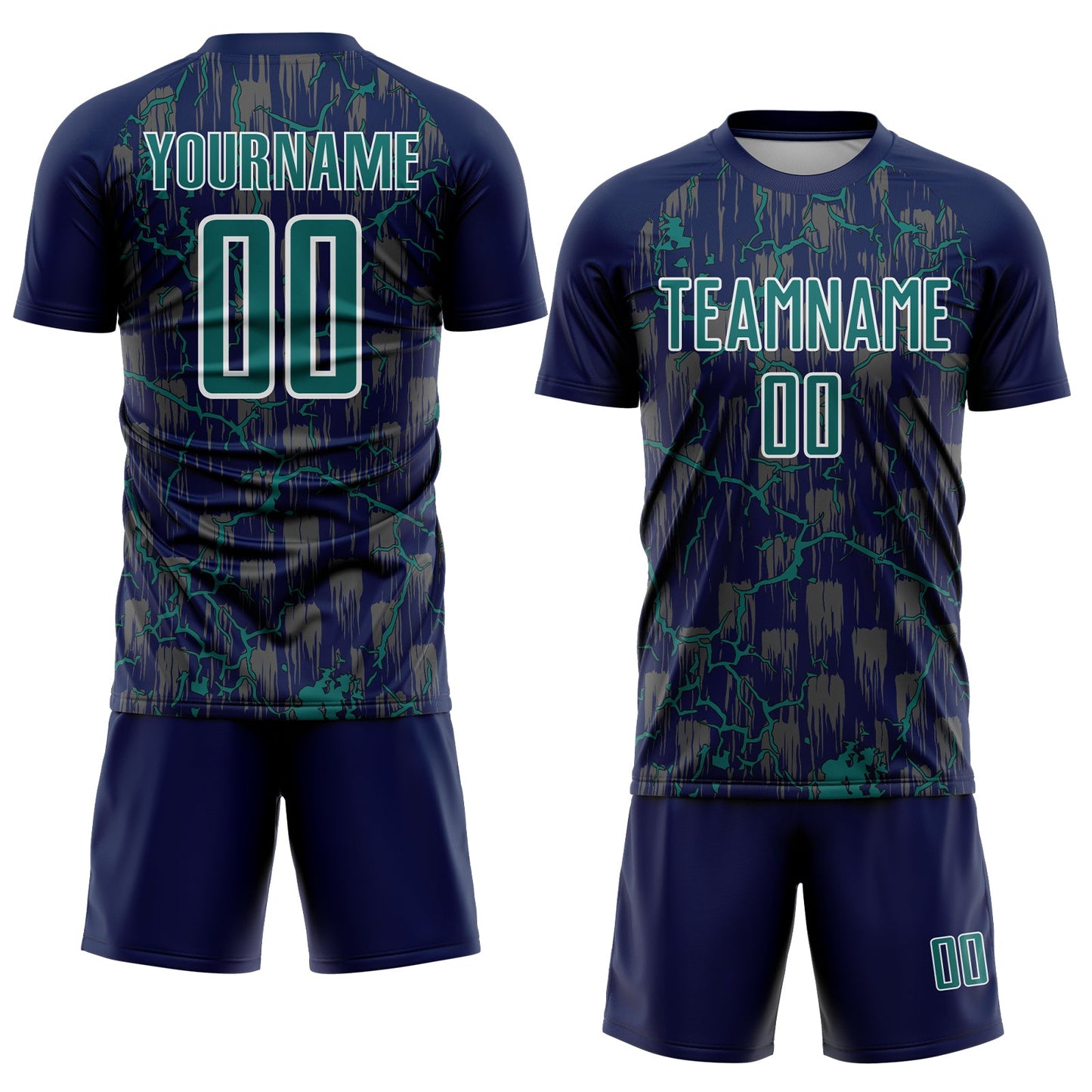 Custom Navy Teal-White Lightning Sublimation Soccer Uniform Jersey Limited