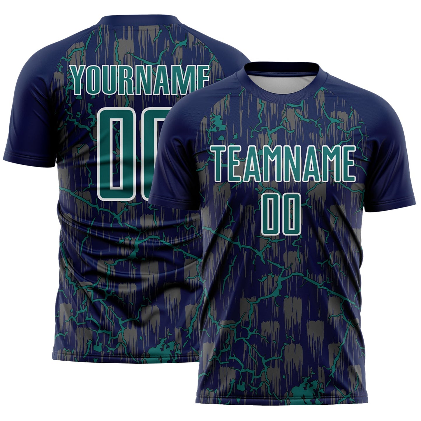 Custom Navy Teal-White Lightning Sublimation Soccer Uniform Jersey