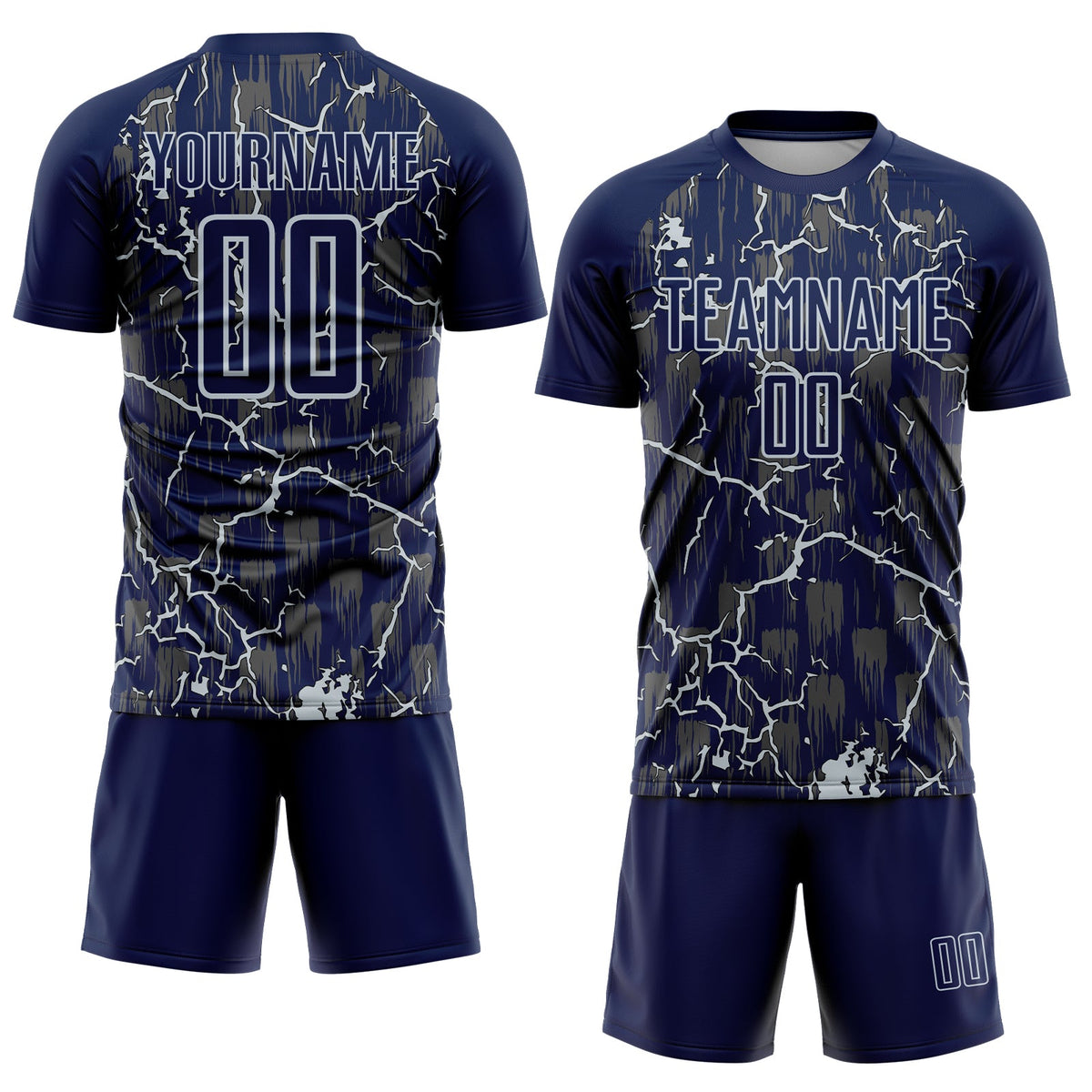 Custom Navy Silver Lightning Sublimation Soccer Uniform Jersey Limited