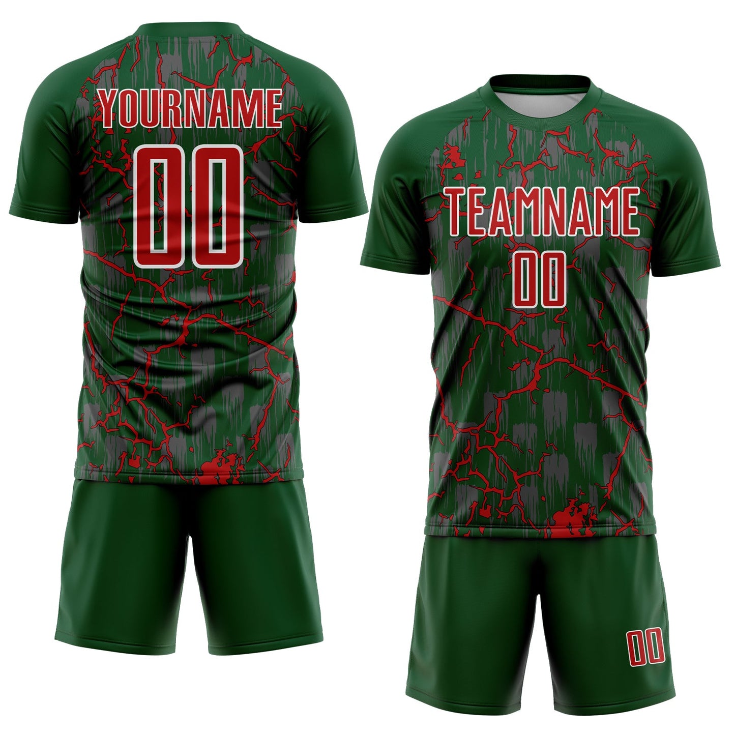 Custom Green Red-White Lightning Sublimation Soccer Uniform Jersey Limited