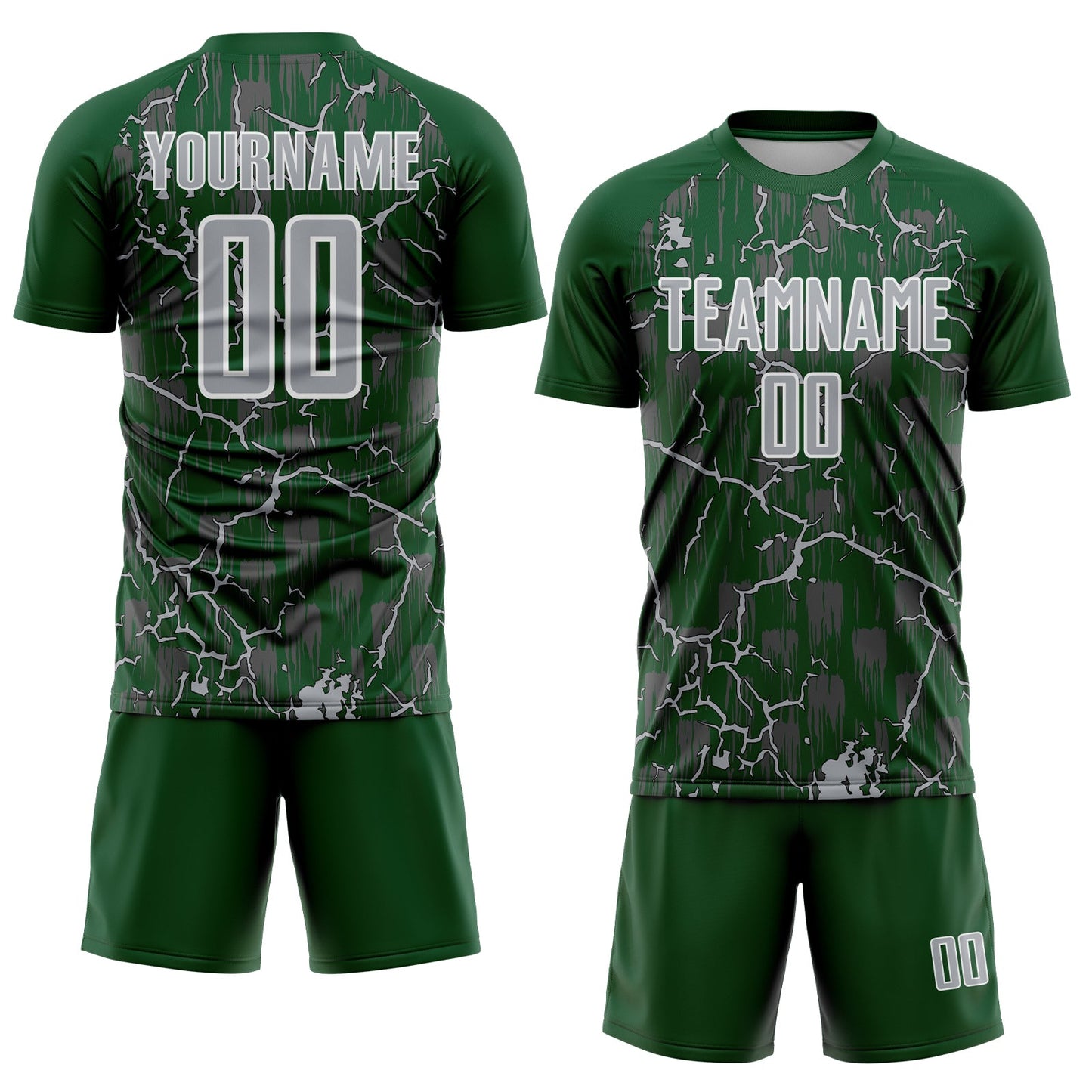 Custom Green Gray-White Lightning Sublimation Soccer Uniform Jersey Limited