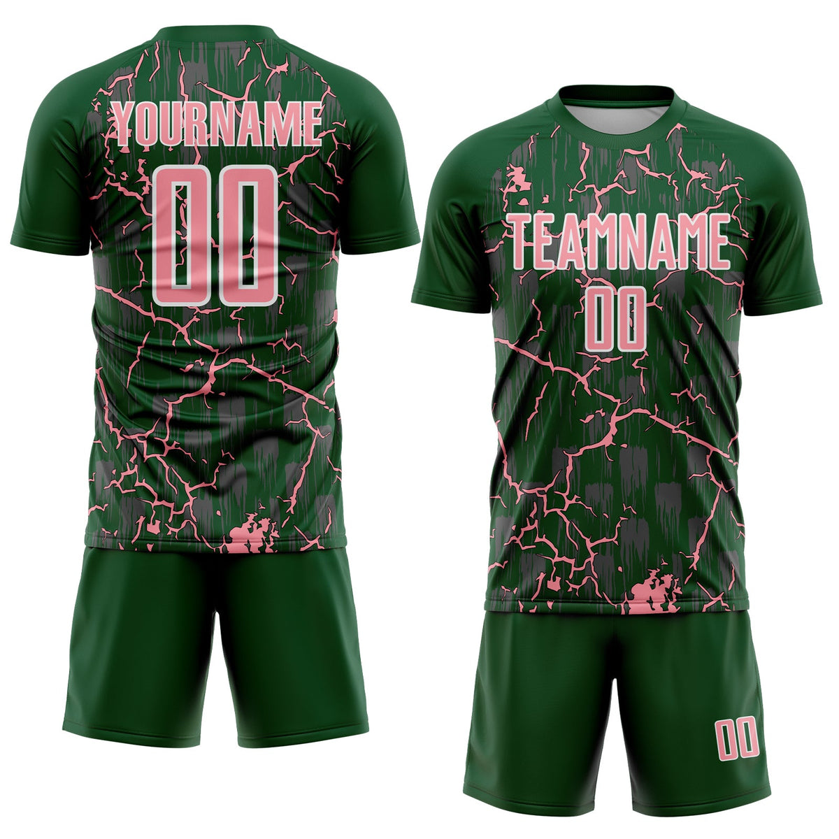 Custom Green Medium Pink-White Lightning Sublimation Soccer Uniform Jersey Limited