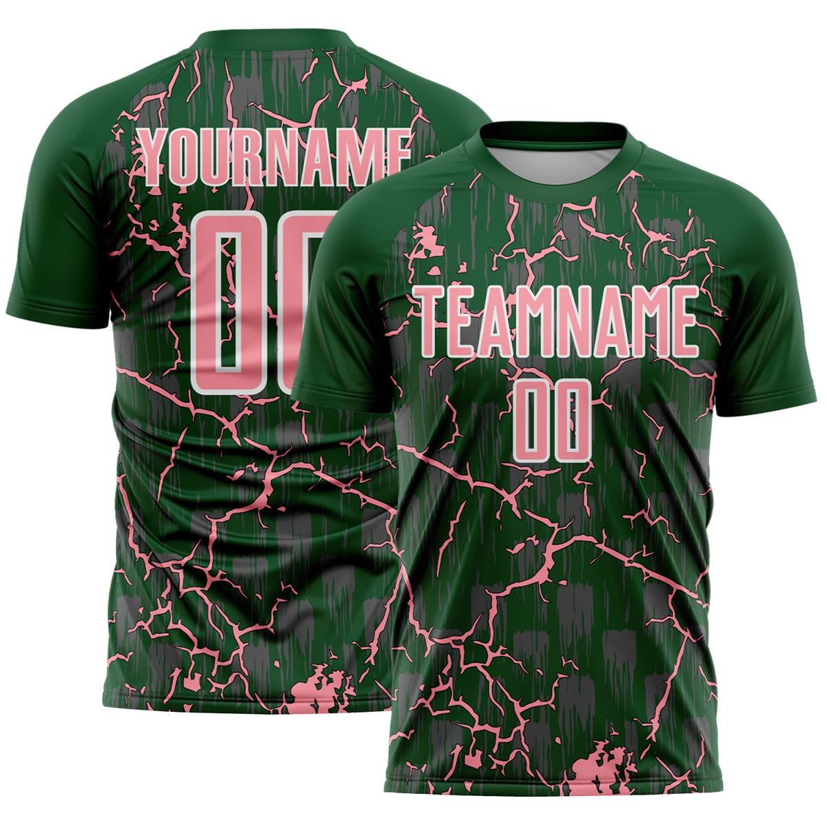 Custom Green Medium Pink-White Lightning Sublimation Soccer Uniform Jersey