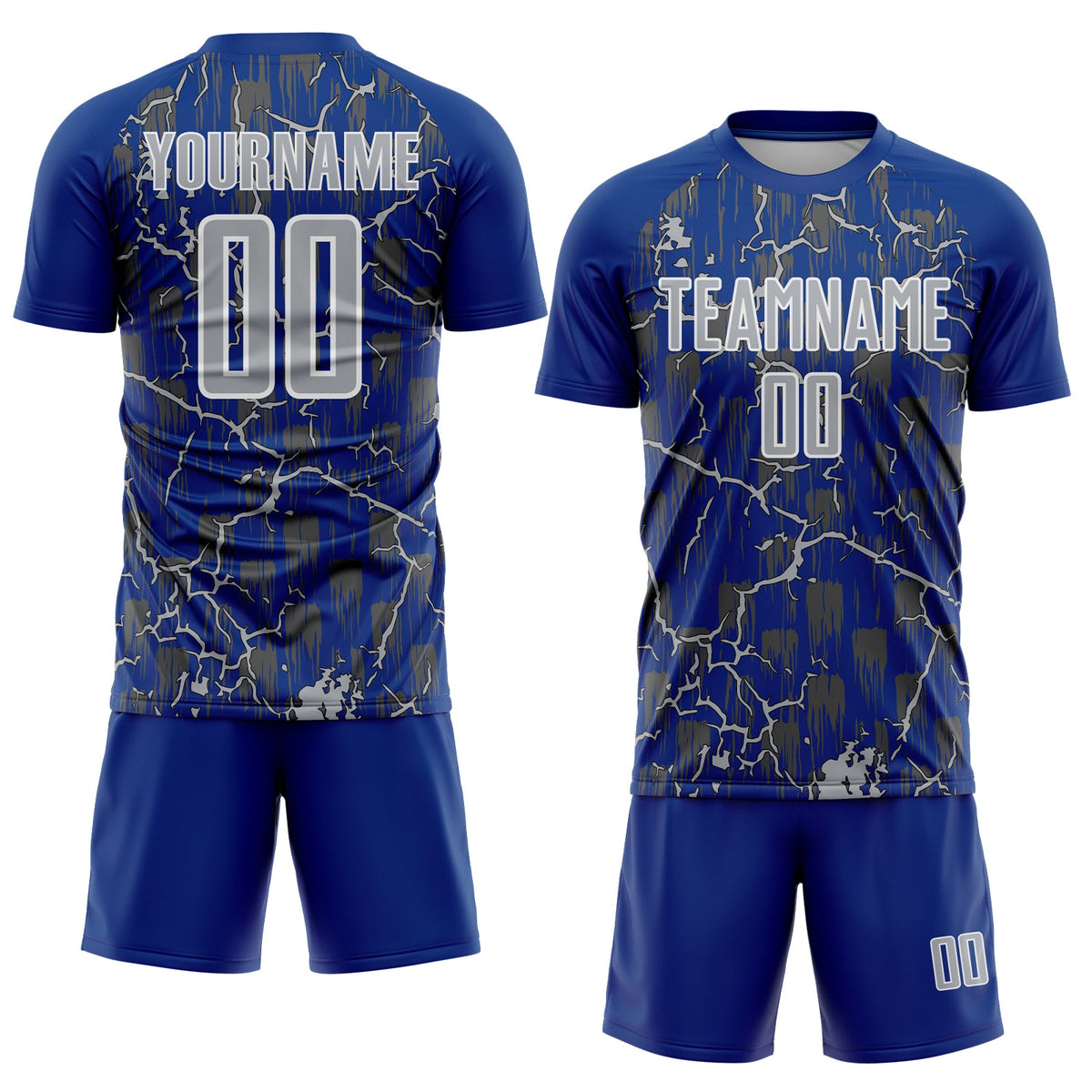 Custom Royal Gray-White Lightning Sublimation Soccer Uniform Jersey Limited
