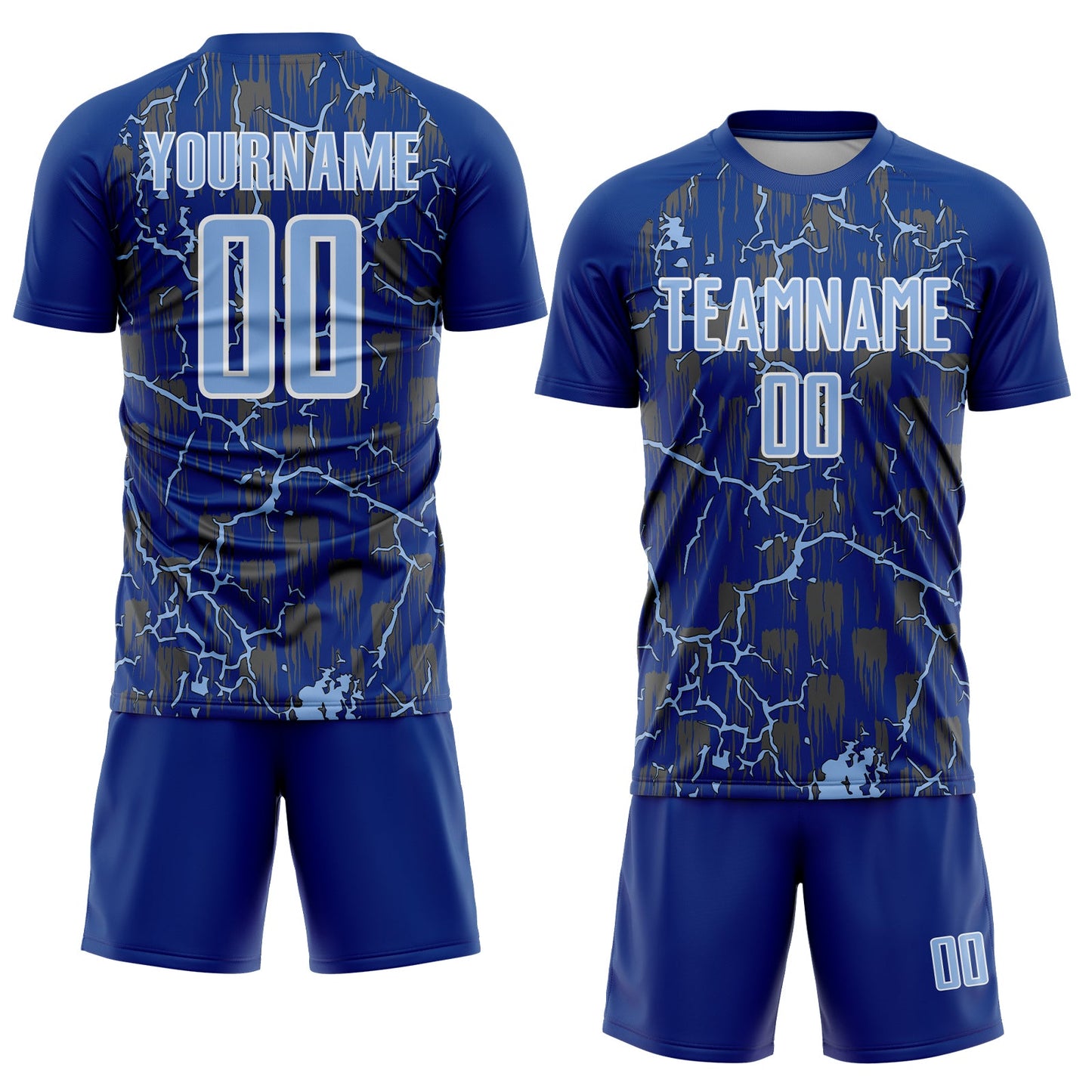 Custom Royal Light Blue-White Lightning Sublimation Soccer Uniform Jersey Limited