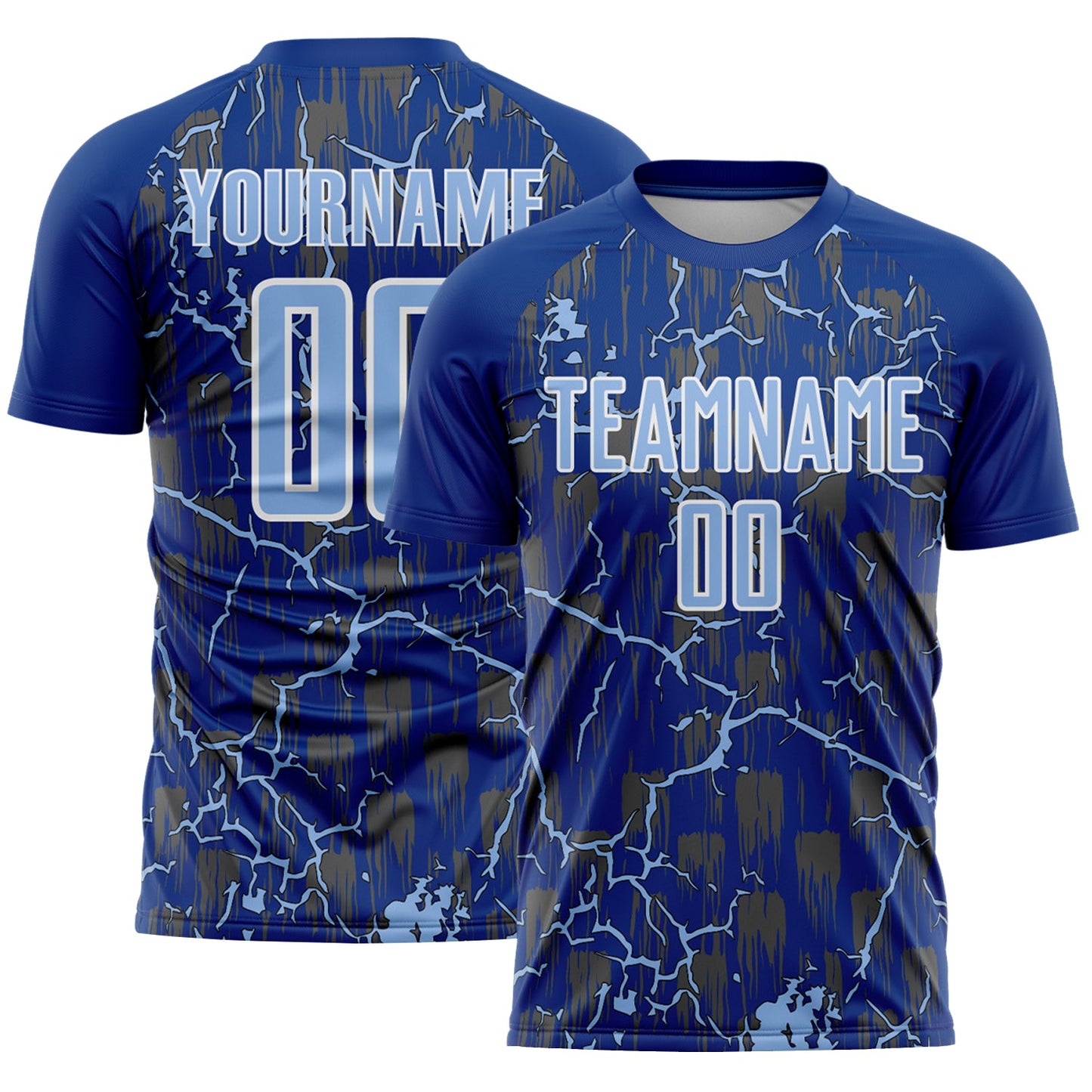 Custom Royal Light Blue-White Lightning Sublimation Soccer Uniform Jersey