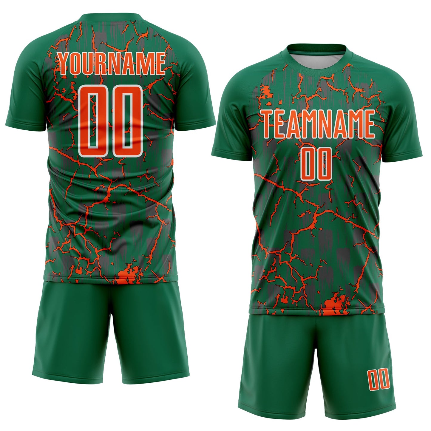 Custom Kelly Green Orange-White Lightning Sublimation Soccer Uniform Jersey Limited