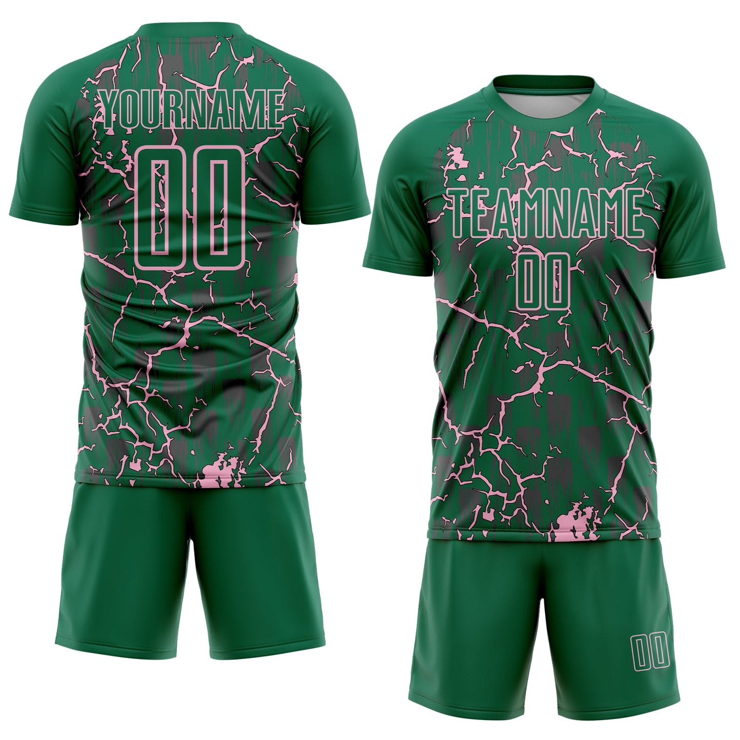 Custom Kelly Green Light Pink Lightning Sublimation Soccer Uniform Jersey Limited