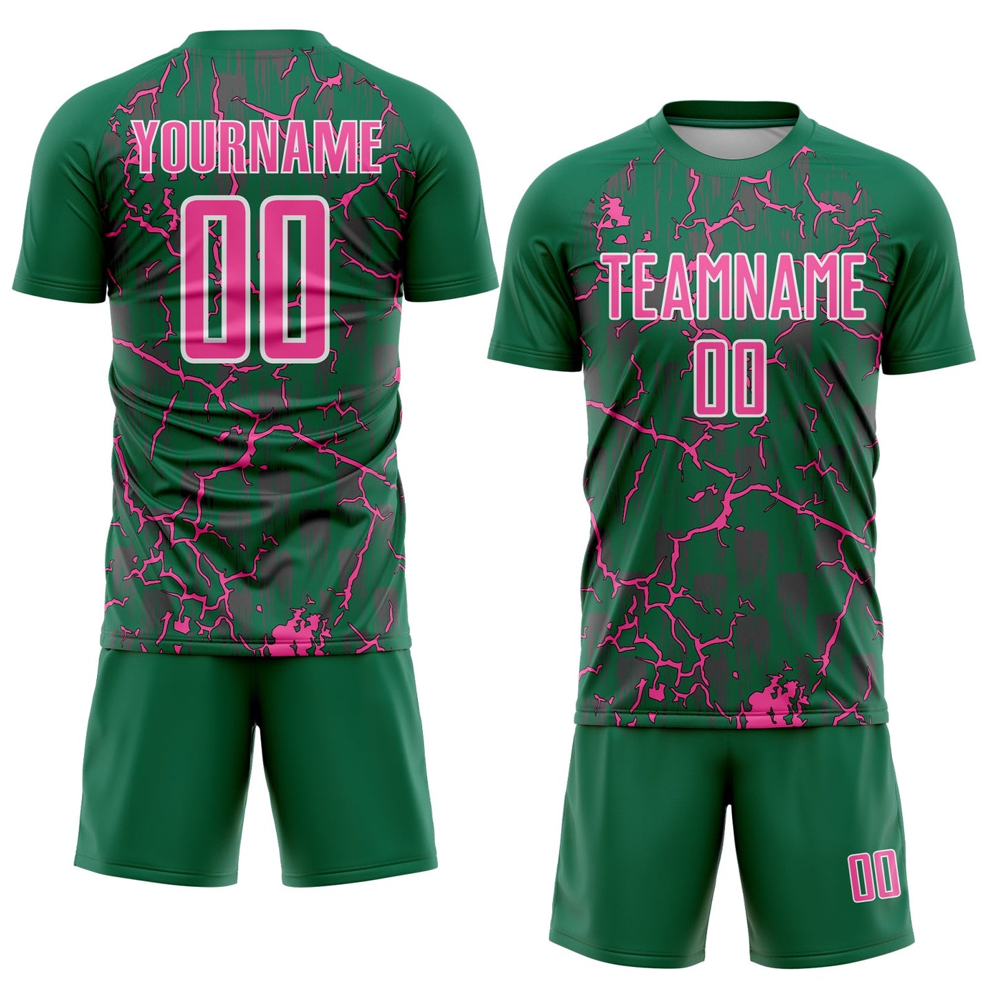 Custom Kelly Green Pink-White Lightning Sublimation Soccer Uniform Jersey Limited