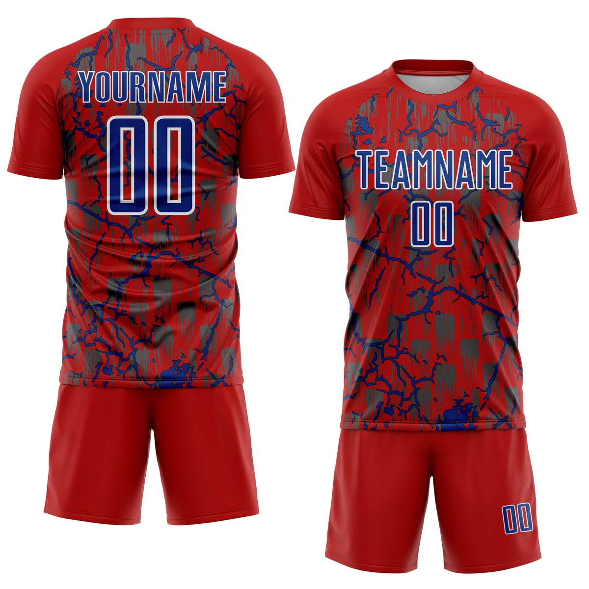 Custom Red Royal-White Lightning Sublimation Soccer Uniform Jersey Limited