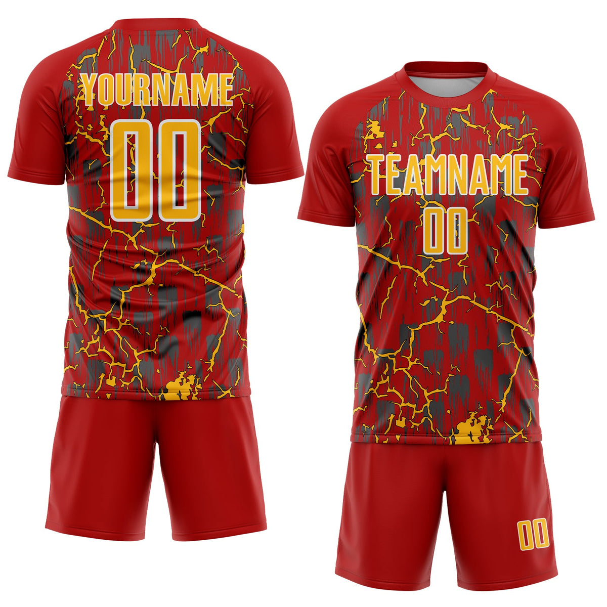 Custom Red Gold-White Lightning Sublimation Soccer Uniform Jersey Limited
