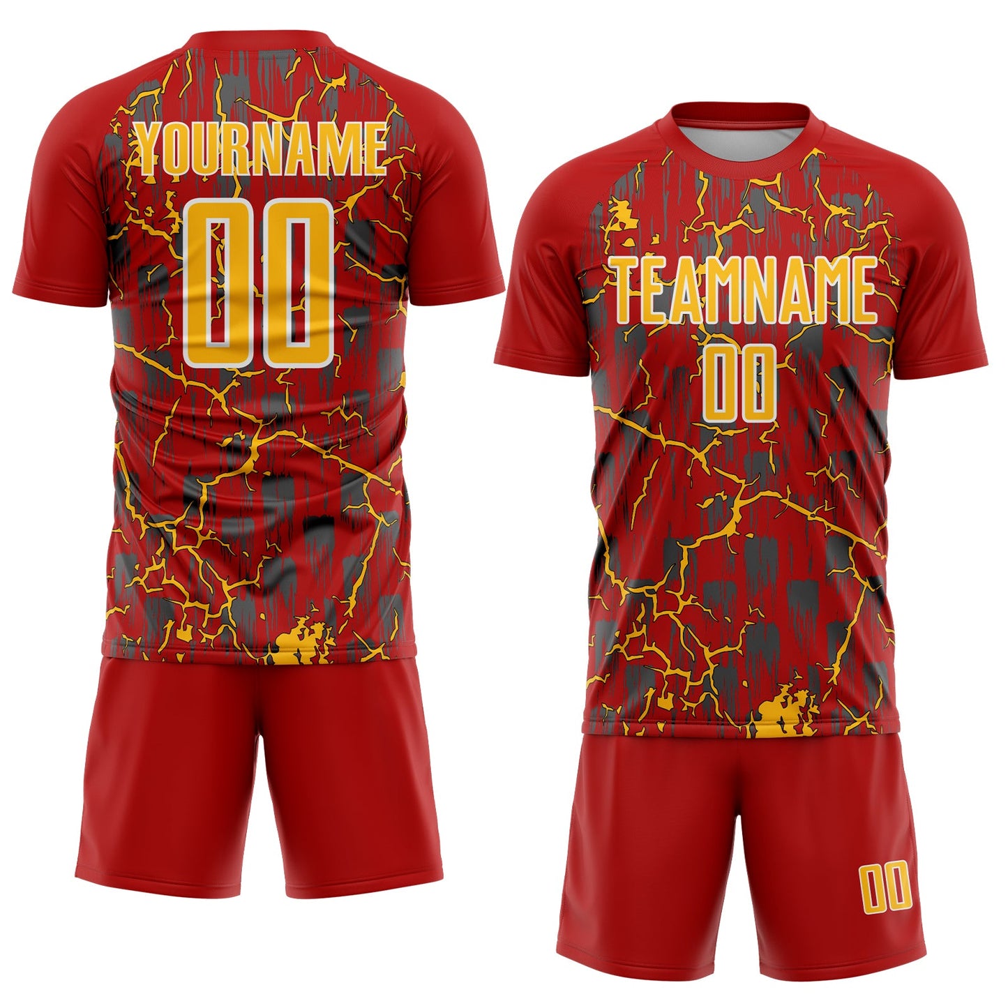 Custom Red Gold-White Lightning Sublimation Soccer Uniform Jersey Limited