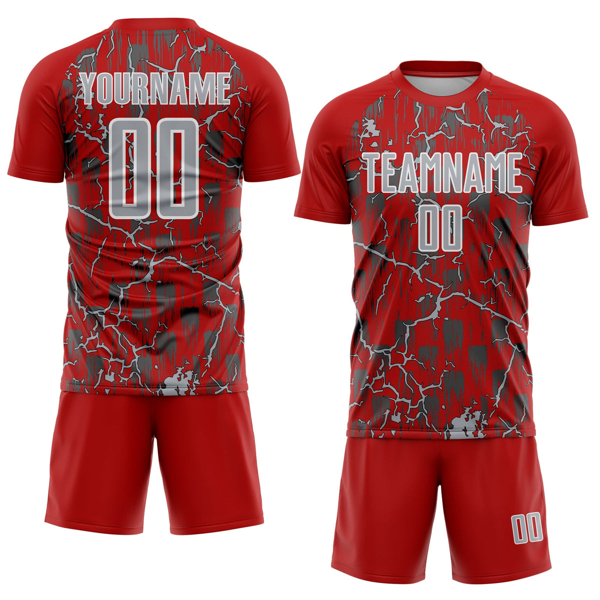 Custom Red Gray-White Lightning Sublimation Soccer Uniform Jersey Limited