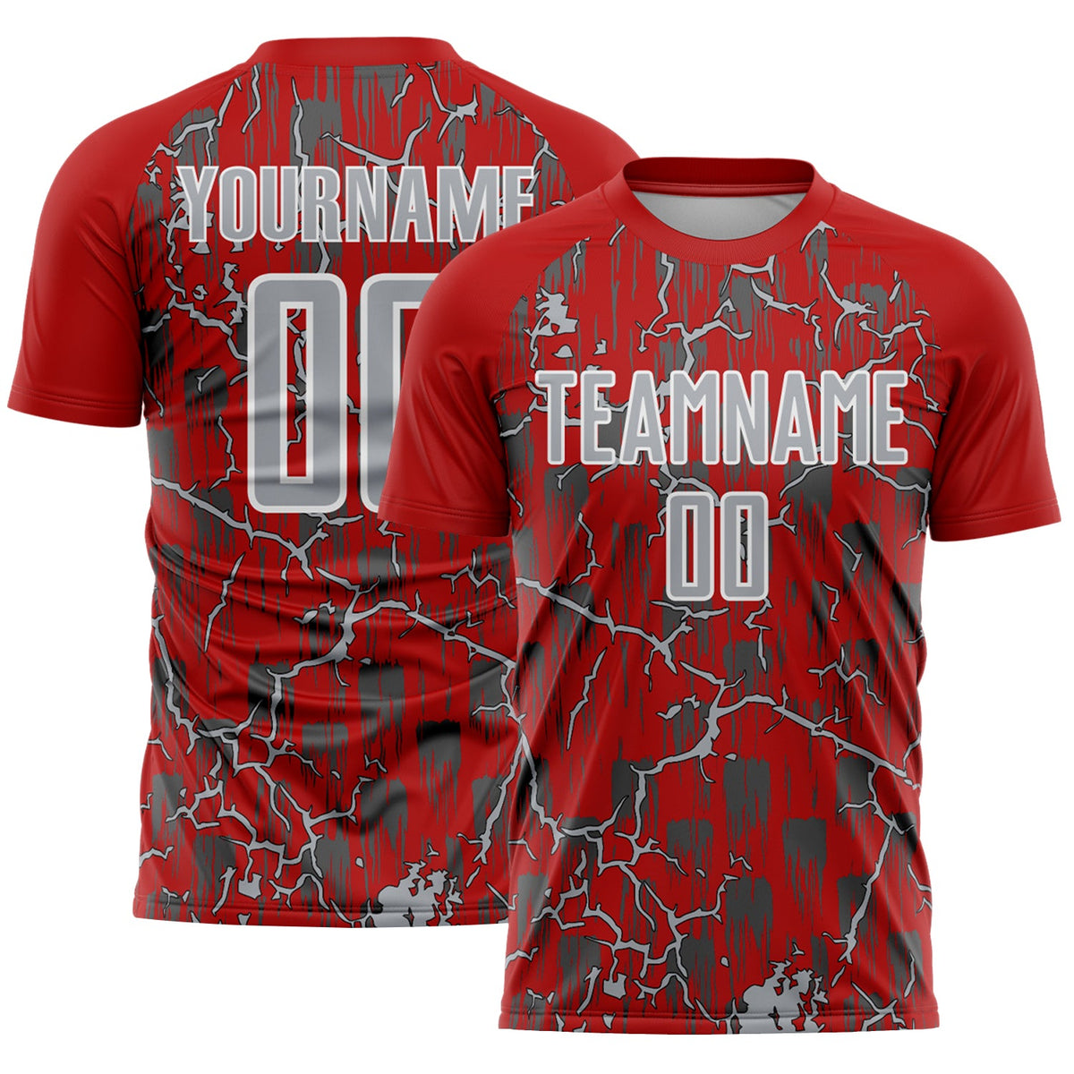 Custom Red Gray-White Lightning Sublimation Soccer Uniform Jersey