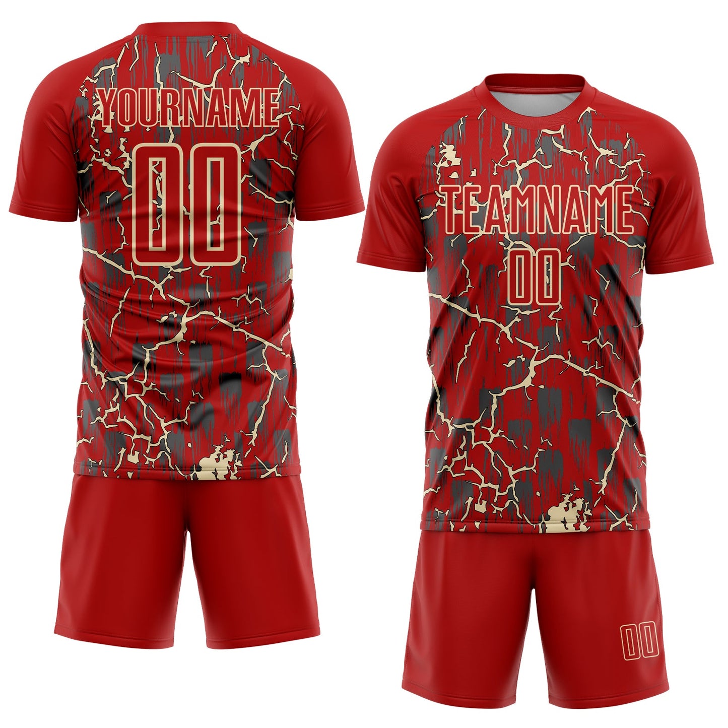 Custom Red Cream Lightning Sublimation Soccer Uniform Jersey Limited