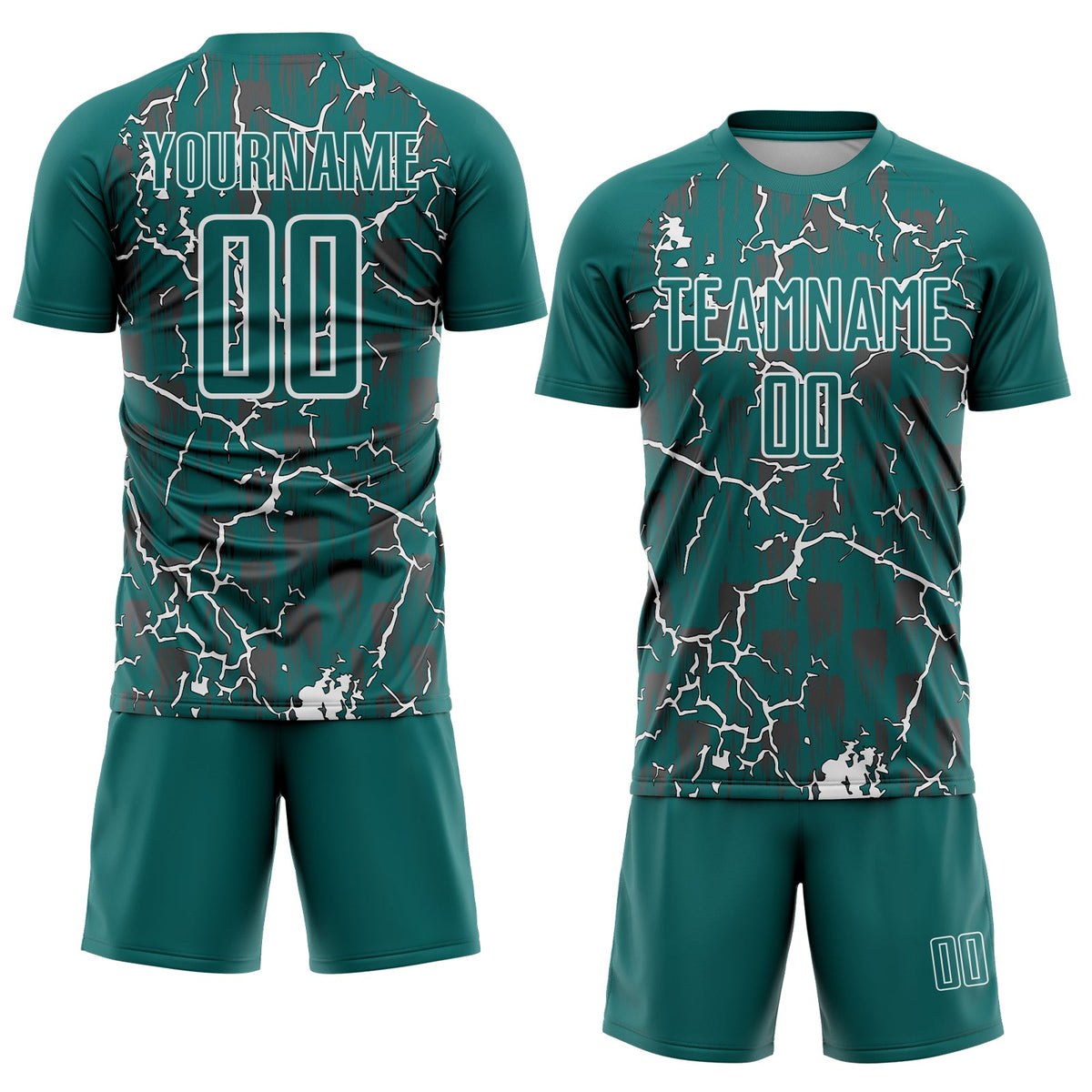 Custom Teal White Lightning Sublimation Soccer Uniform Jersey Limited