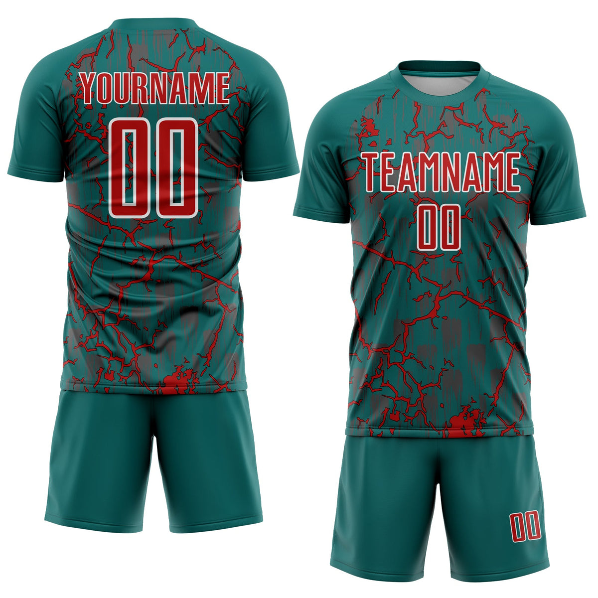 Custom Teal Red-White Lightning Sublimation Soccer Uniform Jersey Limited