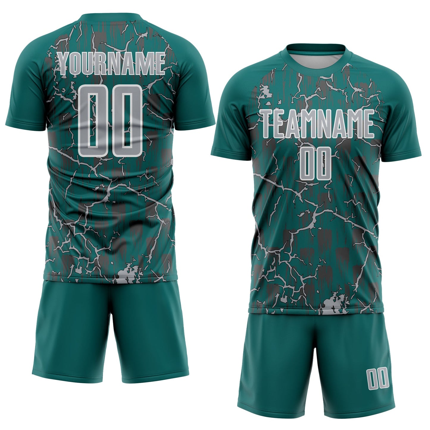 Custom Teal Gray-White Lightning Sublimation Soccer Uniform Jersey Limited