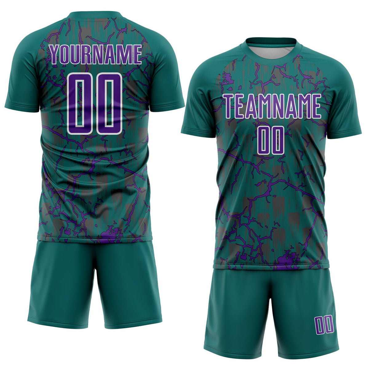 Custom Teal Purple-White Lightning Sublimation Soccer Uniform Jersey Limited